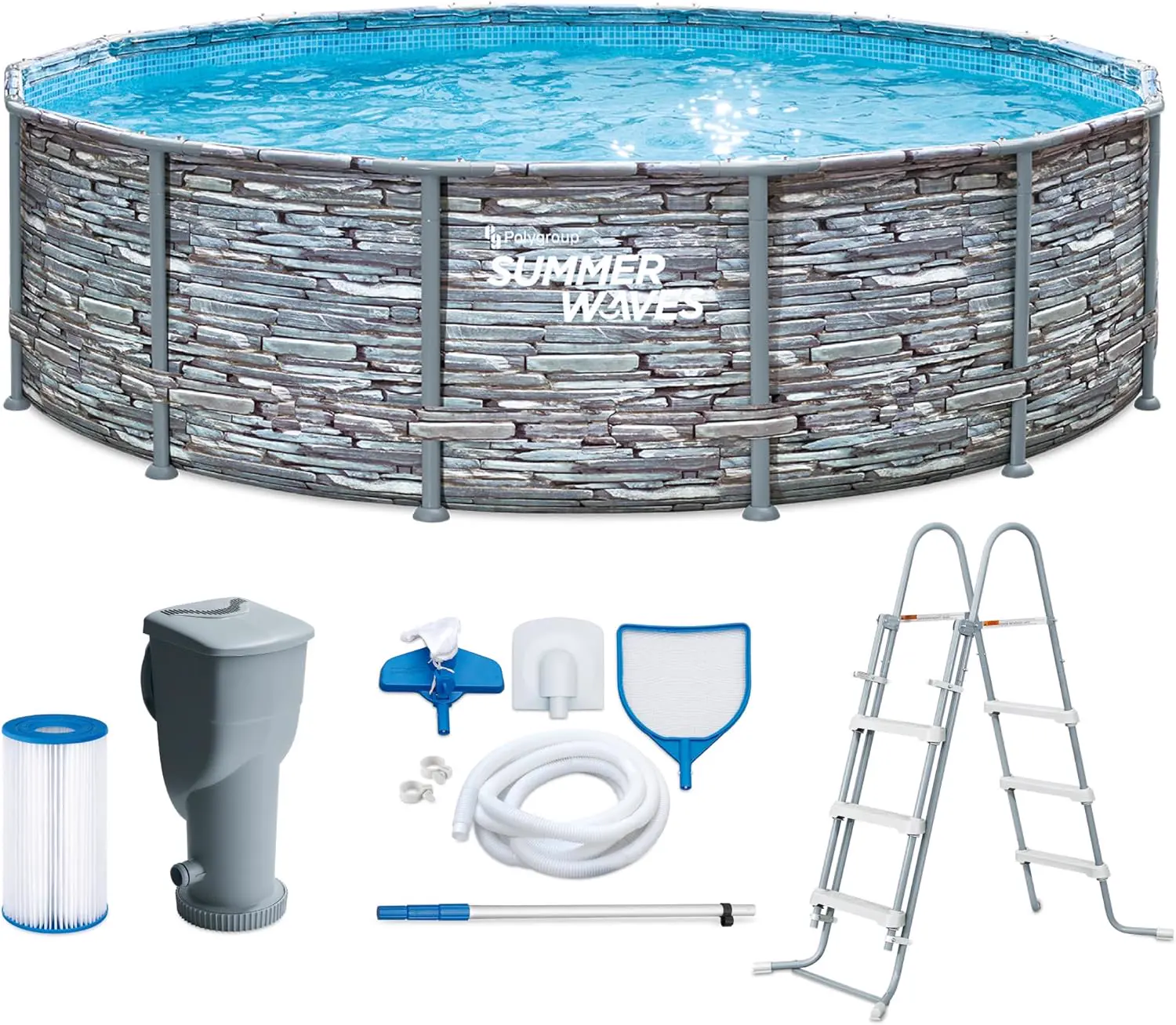 Summer Waves Frame Pool Kit complet | Rond 427 x 107 cm aspect pierre