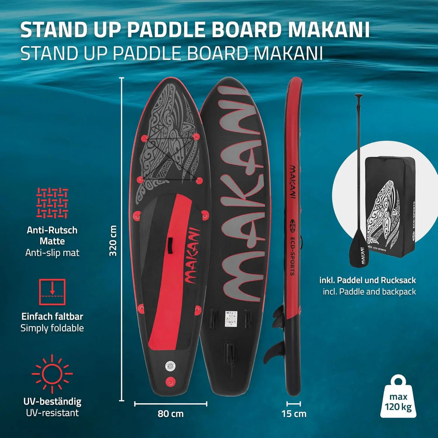 Paddle gonflable en aluminium noir vue 2