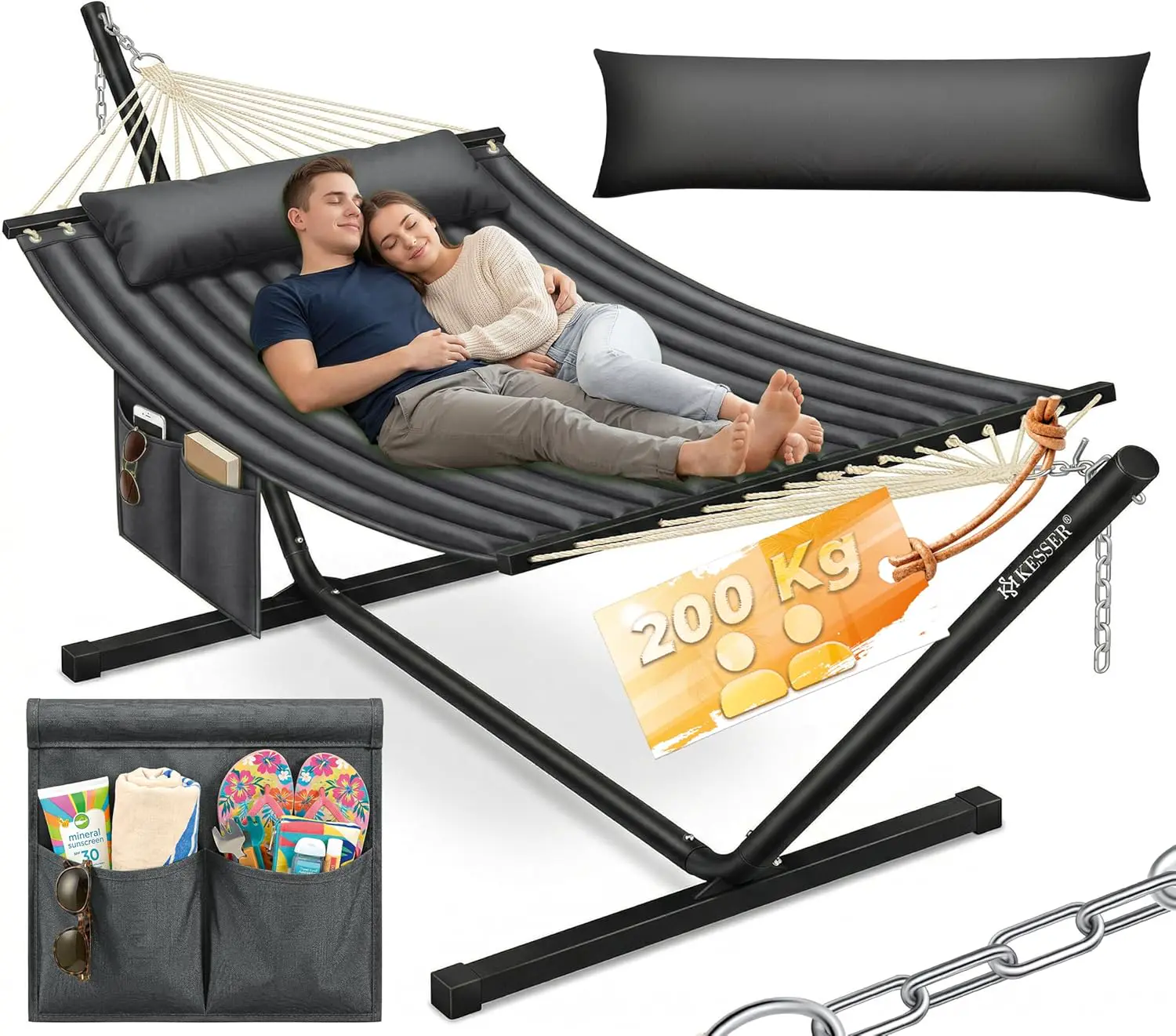 Fauteuils suspendus 2 places en acier anthracite vue 1