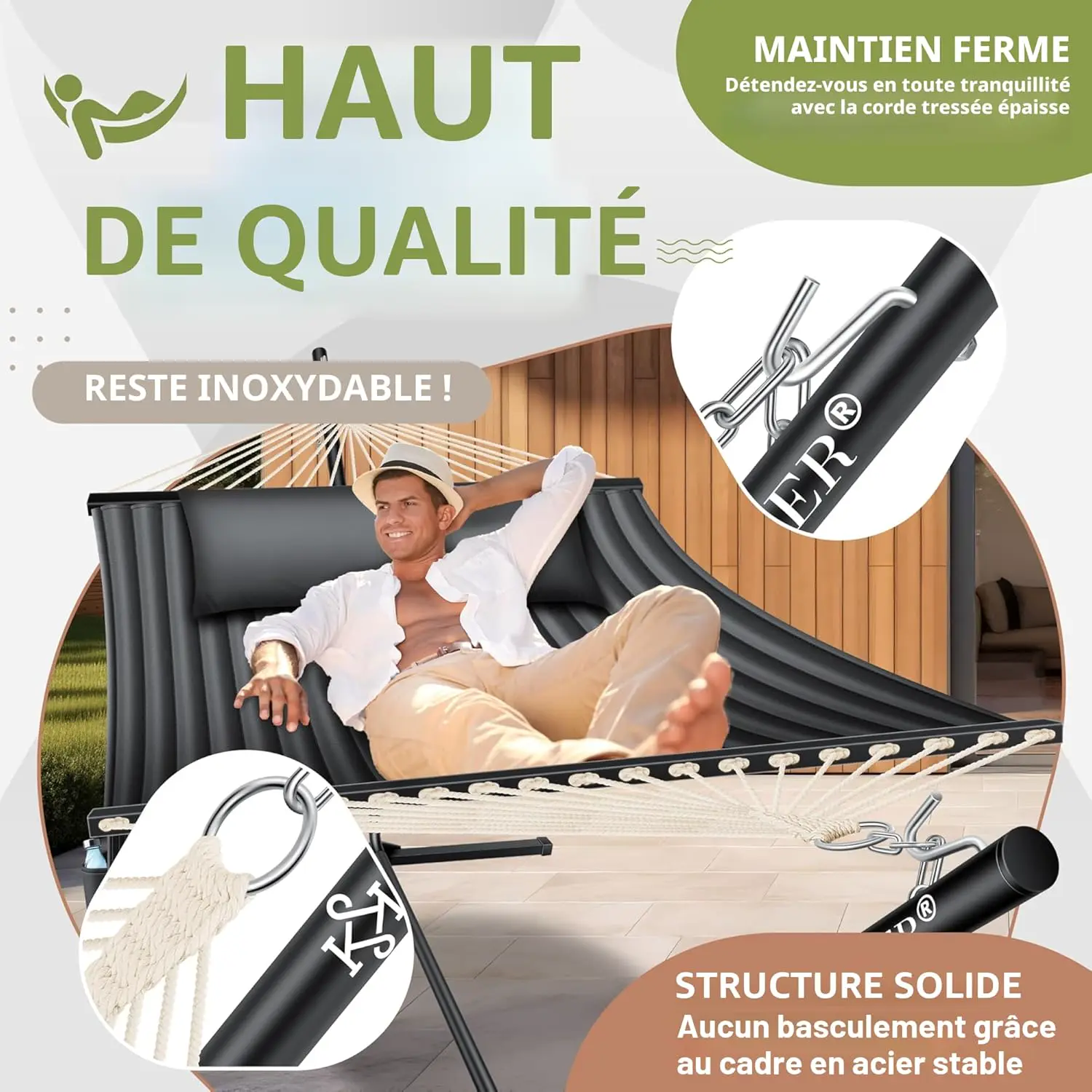 Fauteuils suspendus 2 places en acier anthracite vue 4