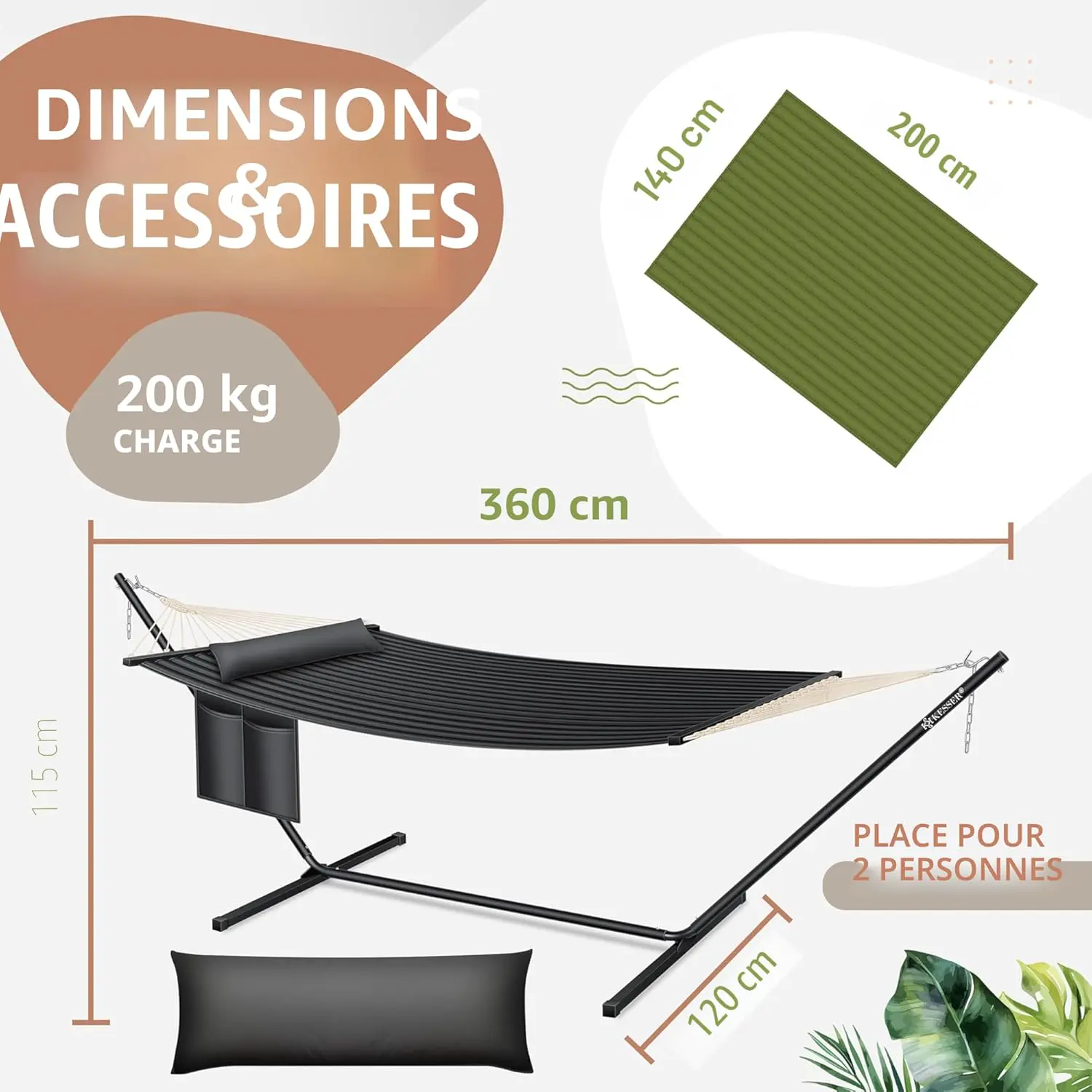 Fauteuils suspendus 2 places en acier anthracite vue 7