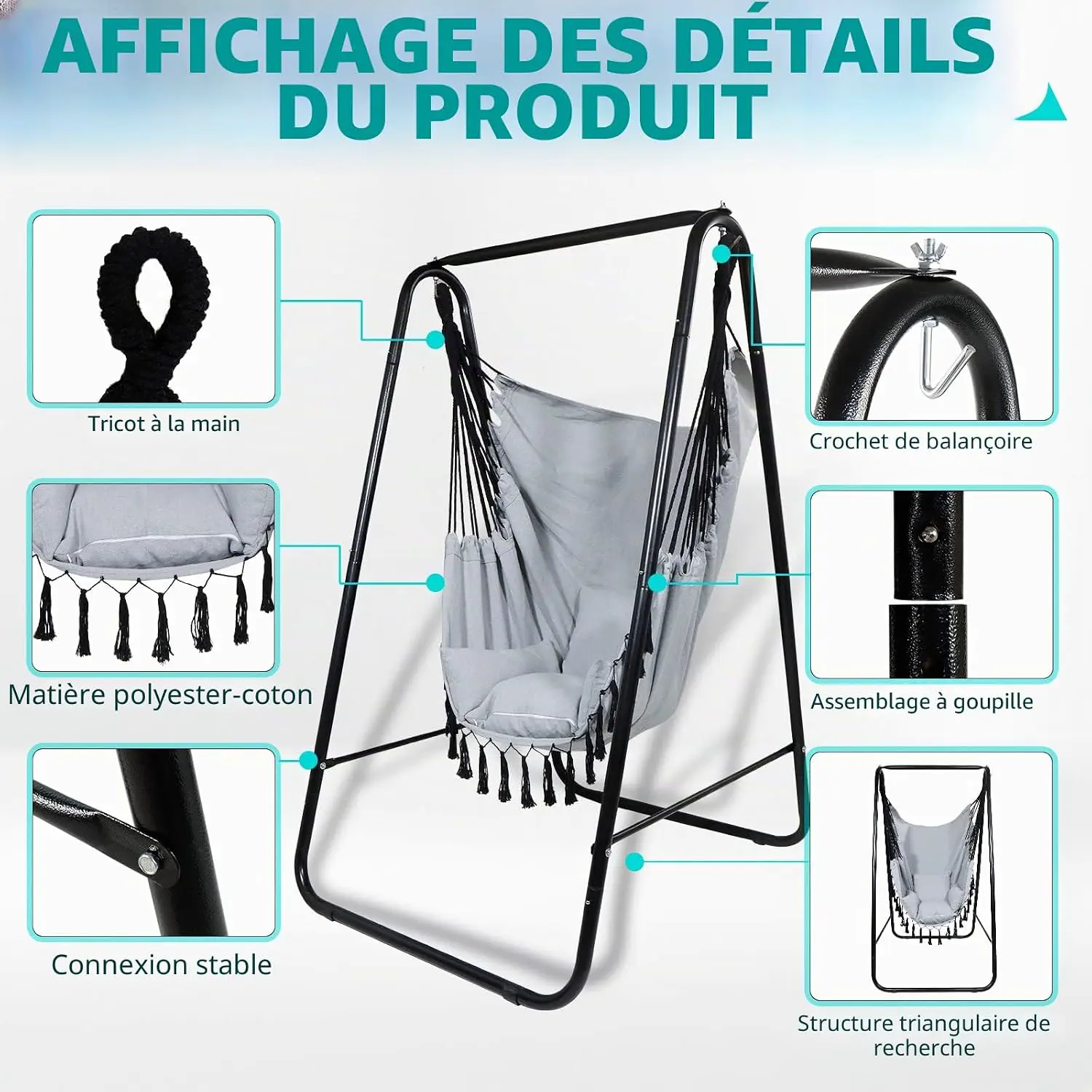 Fauteuils suspendus en métal gris 30x100 cm vue 4