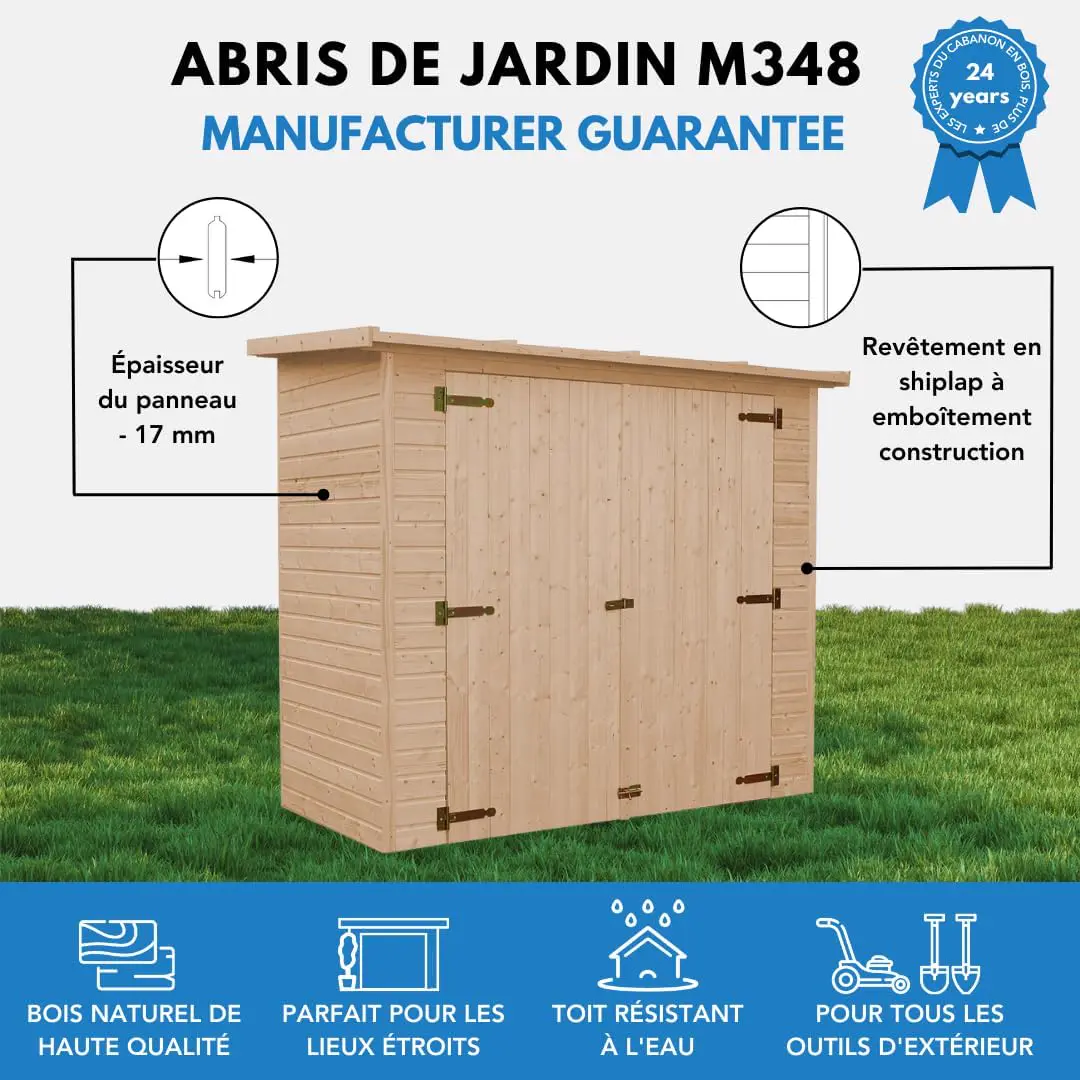 Abri de jardin en bois en bois naturel 2,1 m² vue 4