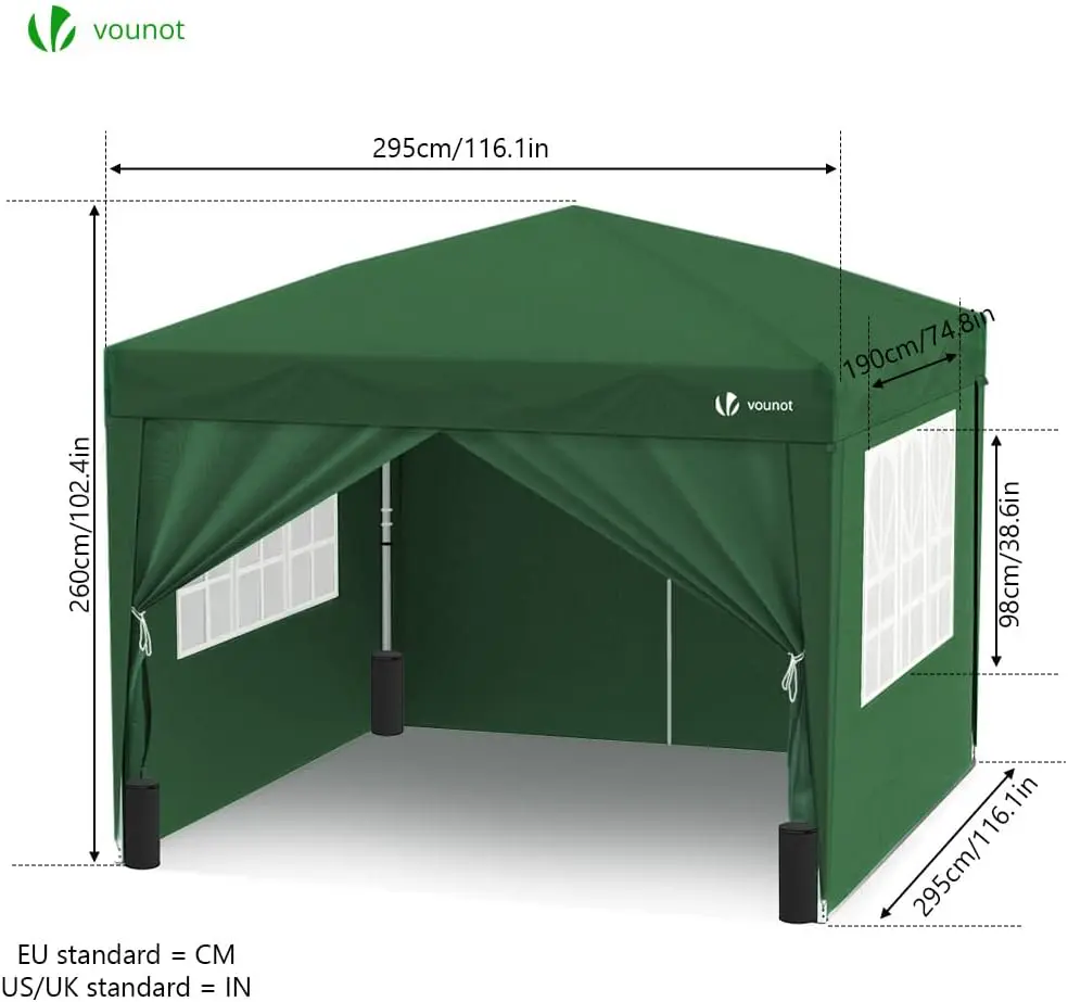 Tonnelle en acier vert 3x3m vue 3