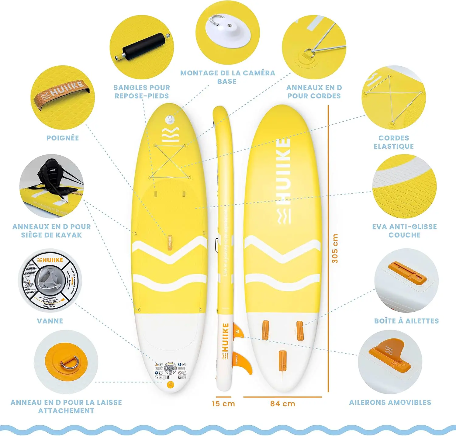 Paddle gonflable en aluminium jaune 84 x 15 cm vue 2