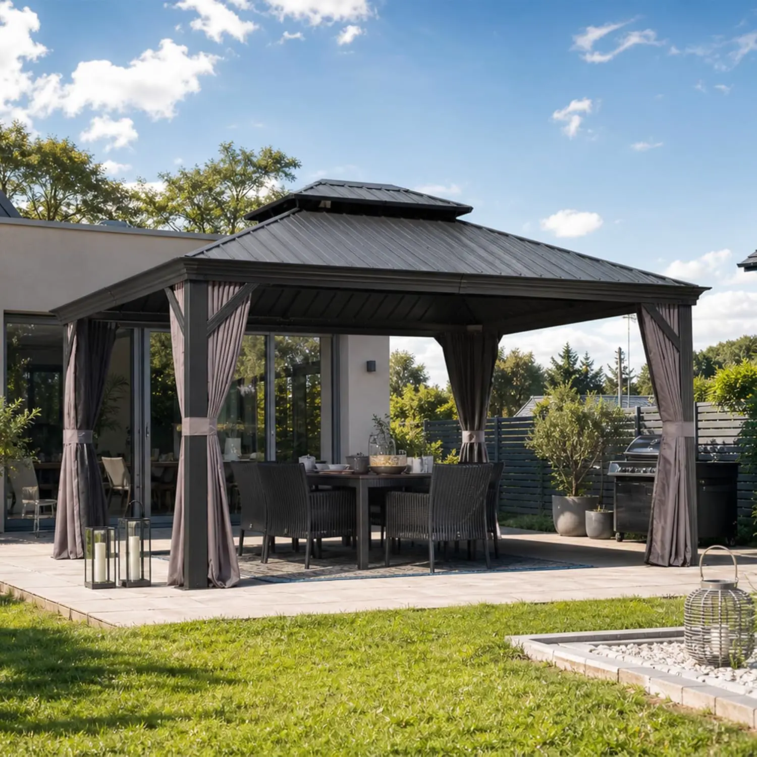 Pergola en acier gris 5,2 x 4 m vue 2