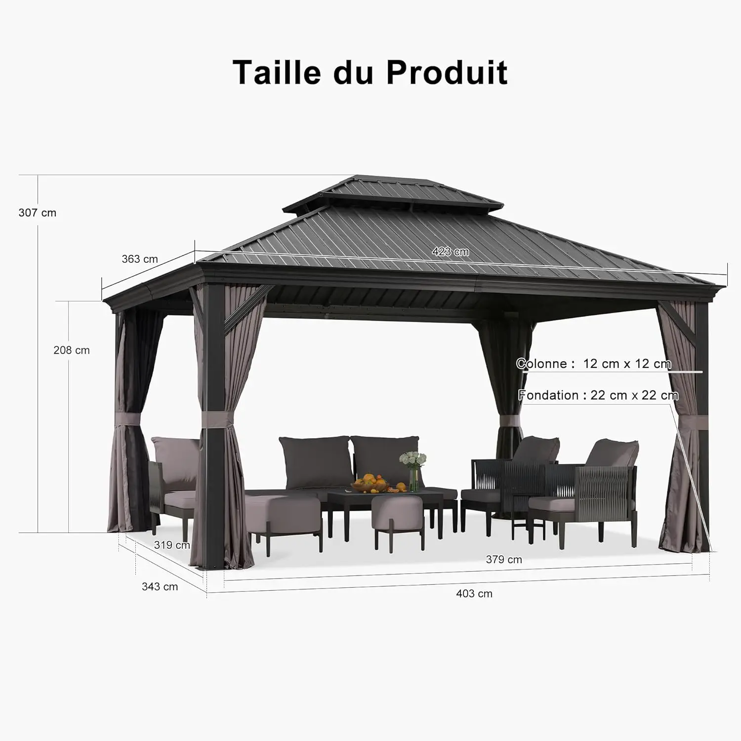 Pergola en acier gris 5,2 x 4 m vue 3