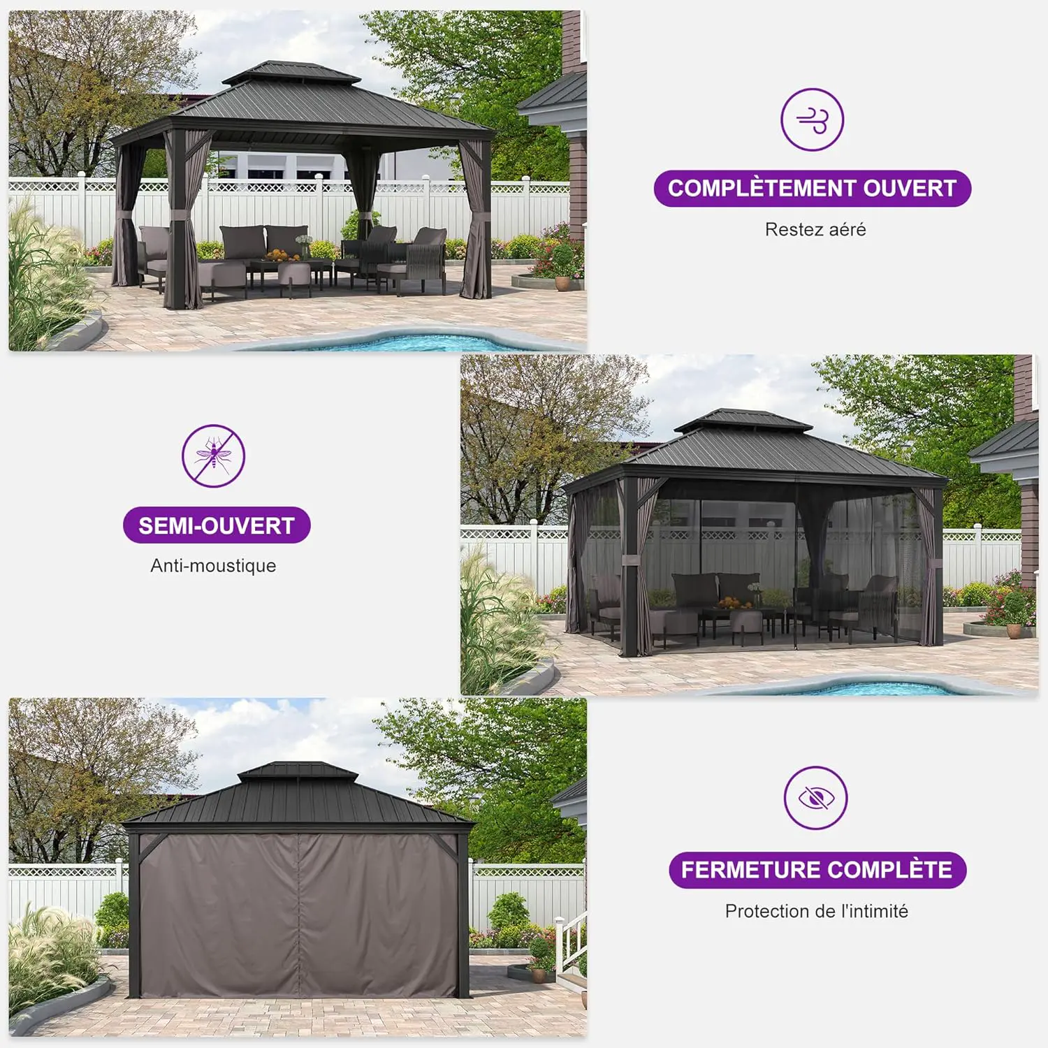 Pergola en acier gris 5,2 x 4 m vue 4