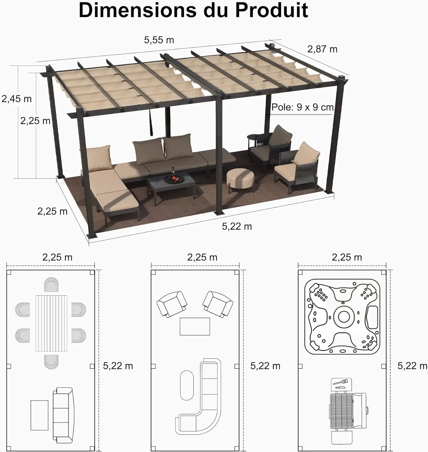 Pergola en aluminium kaki 15,2 m² vue 6
