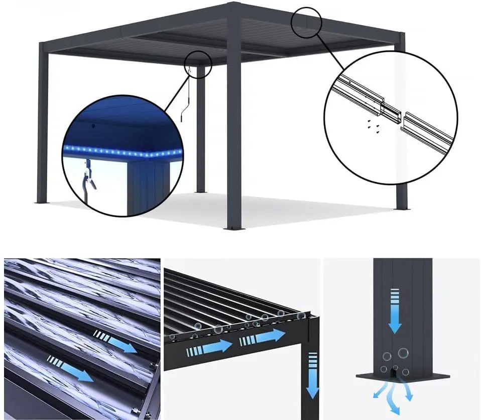 Pergola en aluminium gris 3 x 4 m vue 3