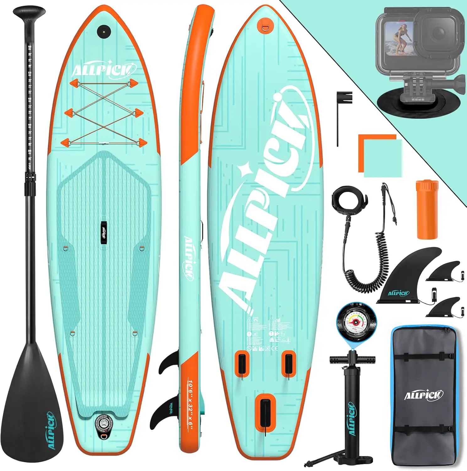 ALLPICK Paddle Gonflable, Kit de Padelsurf de Stand Up Paddle Sup