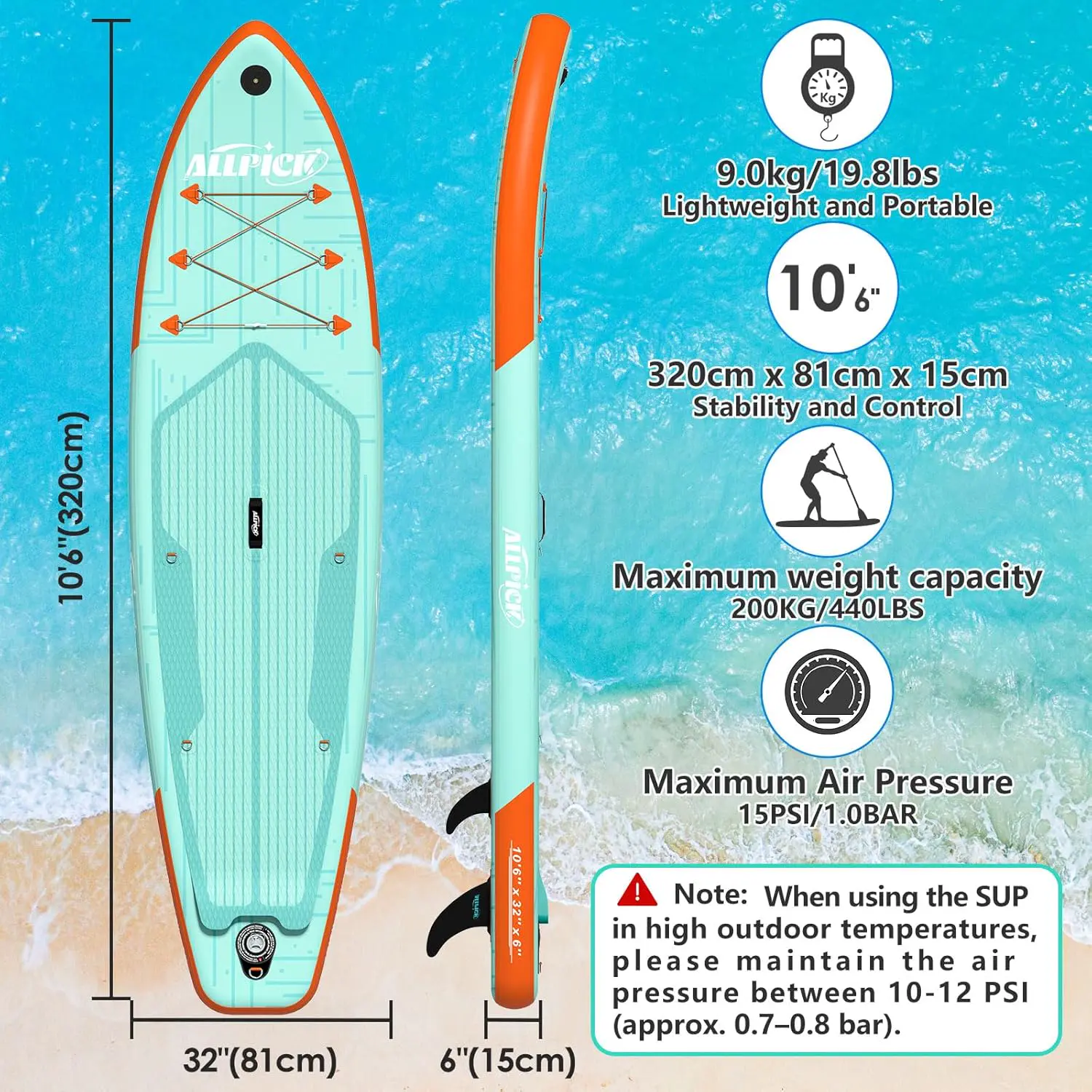 Paddle gonflable ALLPICK Paddle Gonflable, Kit de Padelsurf de… vue 3