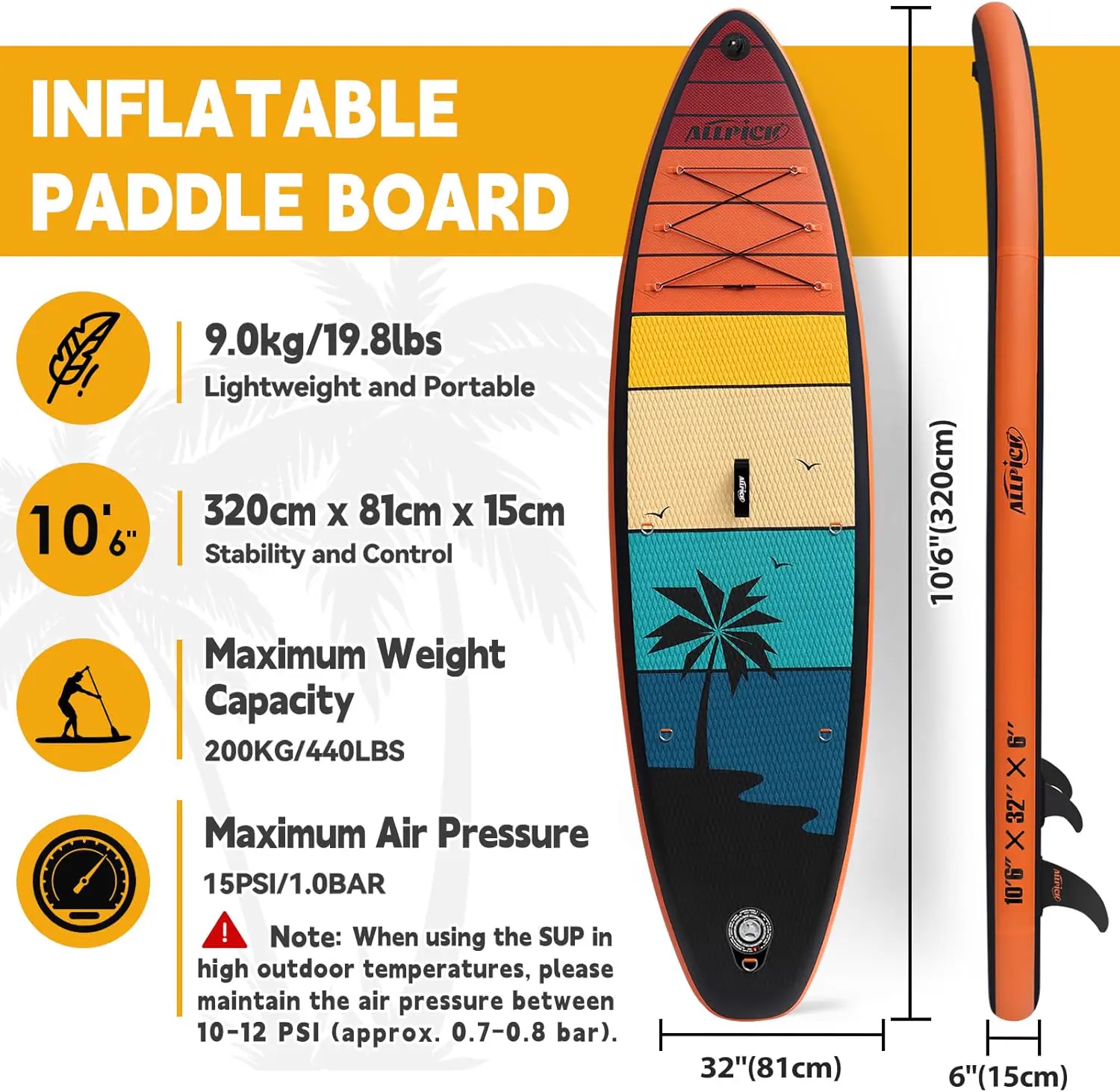 Paddle gonflable ALLPICK Paddle Gonflable, Kit de Padelsurf de… vue 3
