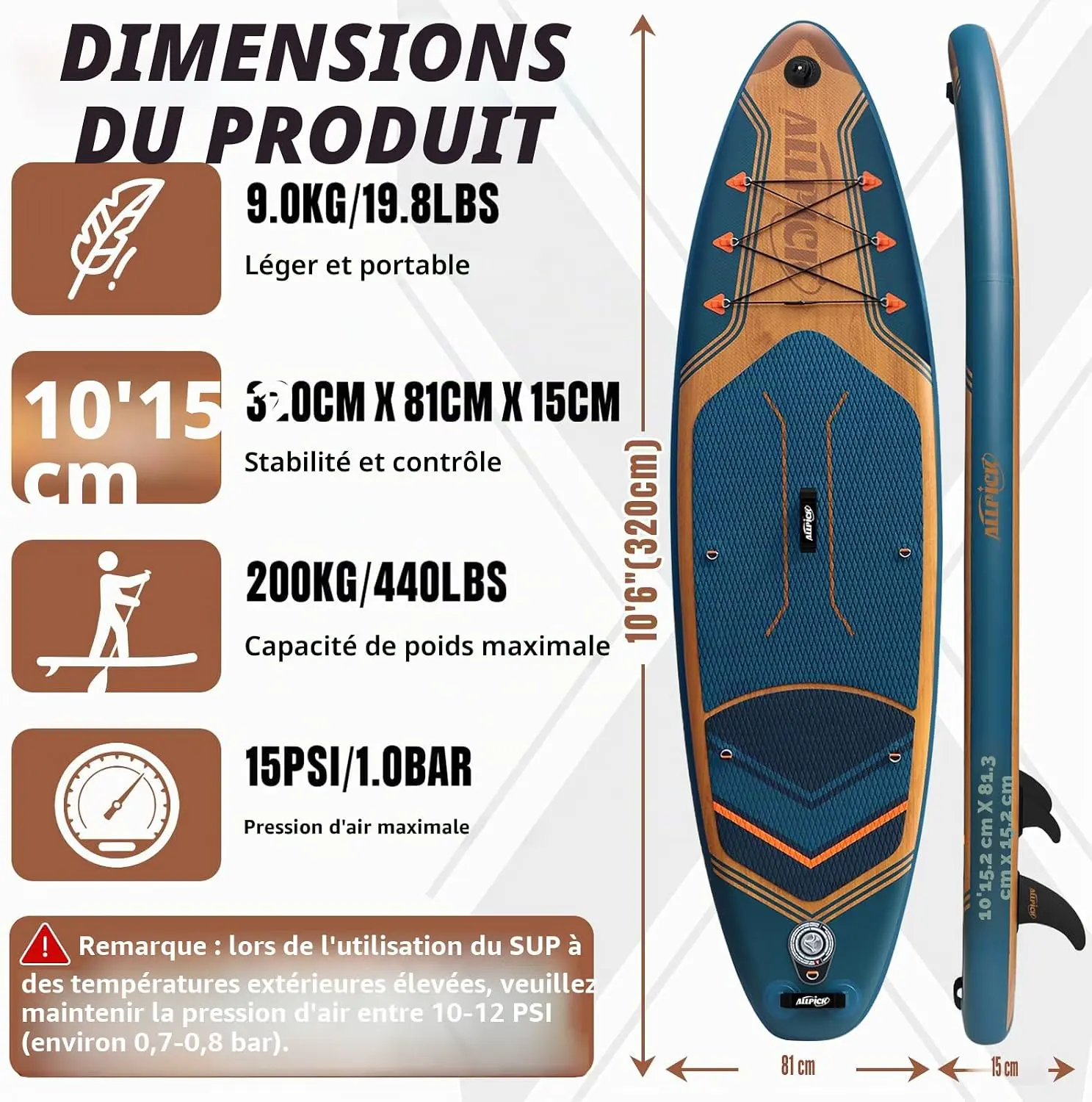 Paddle gonflable bleu vue 3