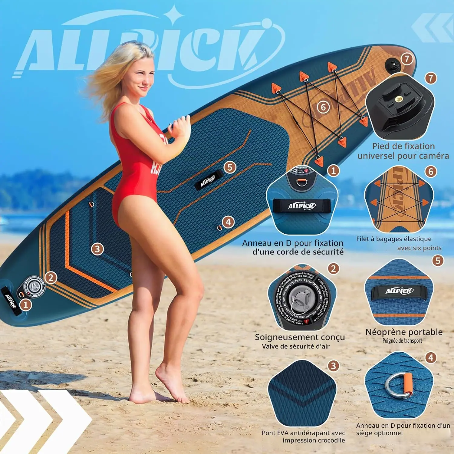 Paddle gonflable bleu vue 4