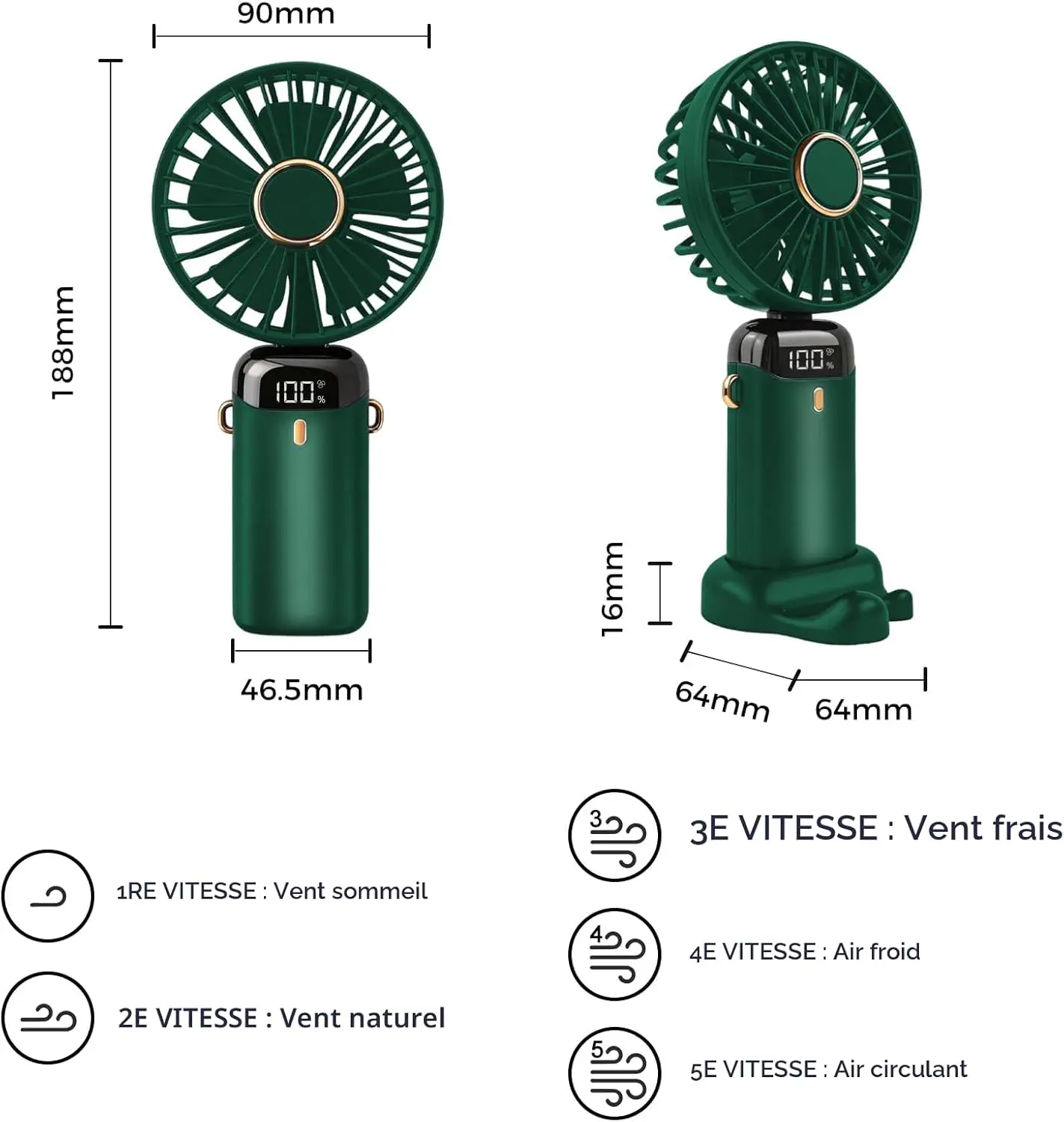 Ventilateur Jsdoin Ventilateur portable rechargeable par USB a… vue 3