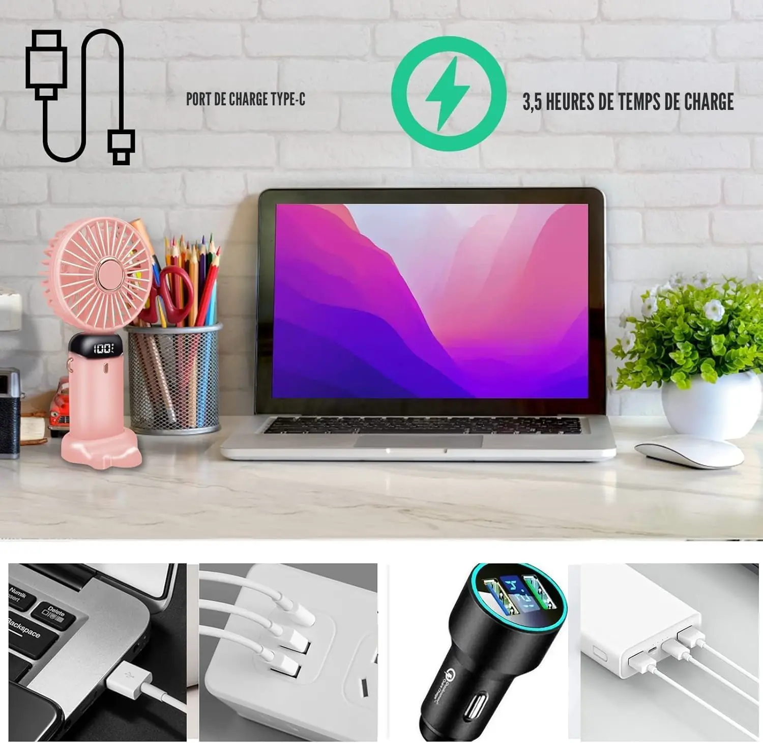 Ventilateur Jsdoin Ventilateur portable rechargeable par USB a… vue 7
