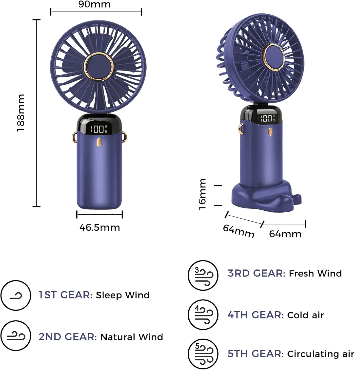 Ventilateur Jsdoin Ventilateur portable rechargeable par USB a… vue 3
