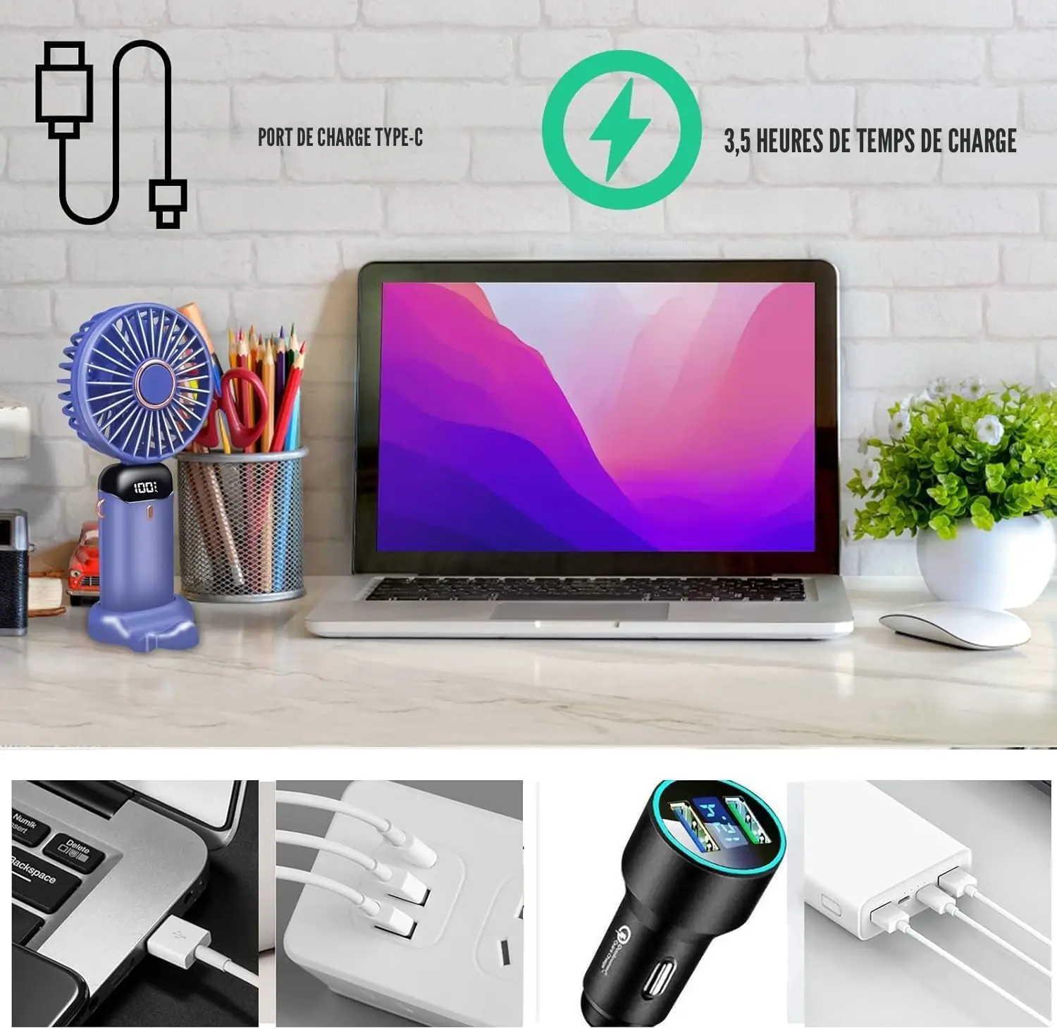 Ventilateur Jsdoin Ventilateur portable rechargeable par USB a… vue 7