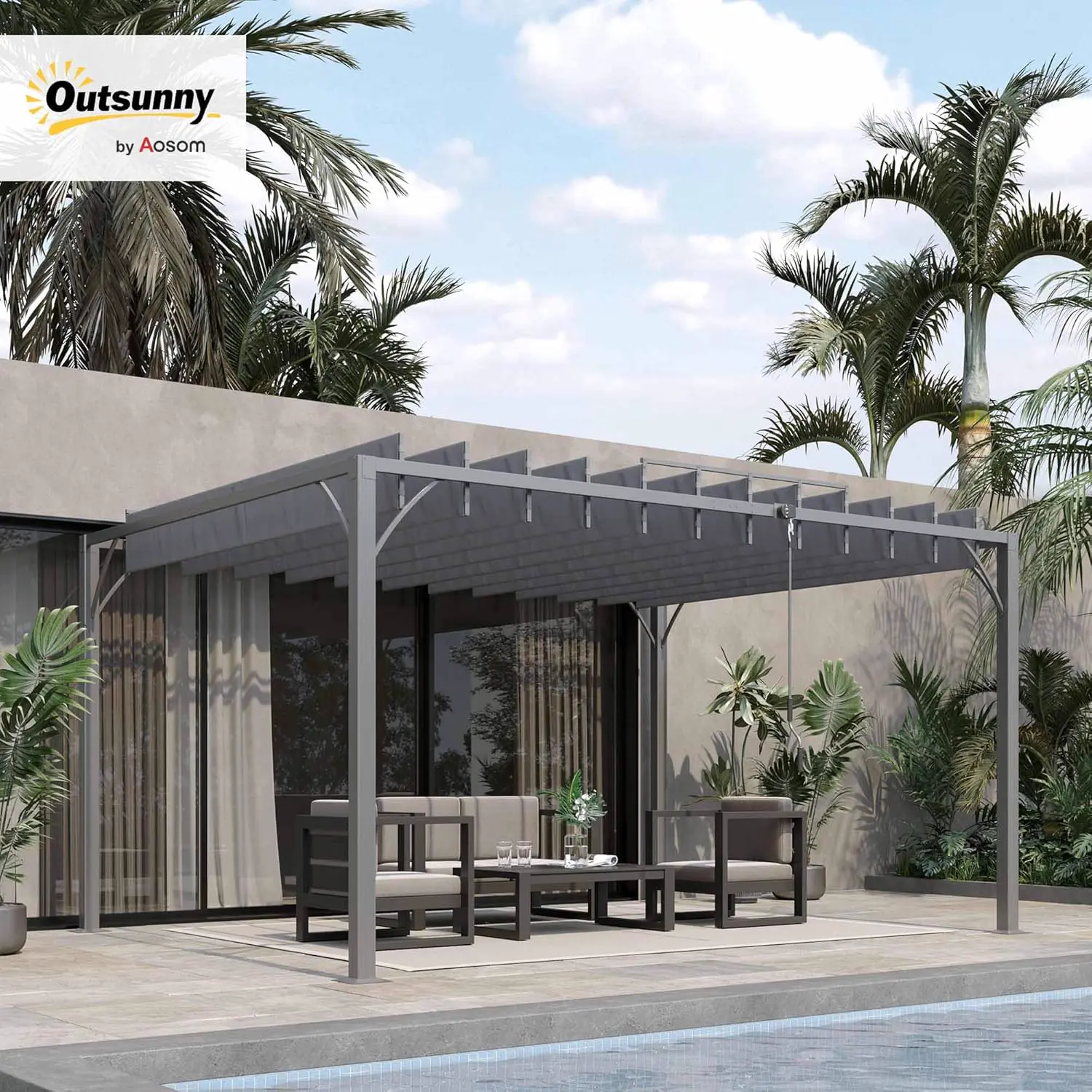 Pergola en aluminium gris 4x3 m vue 2