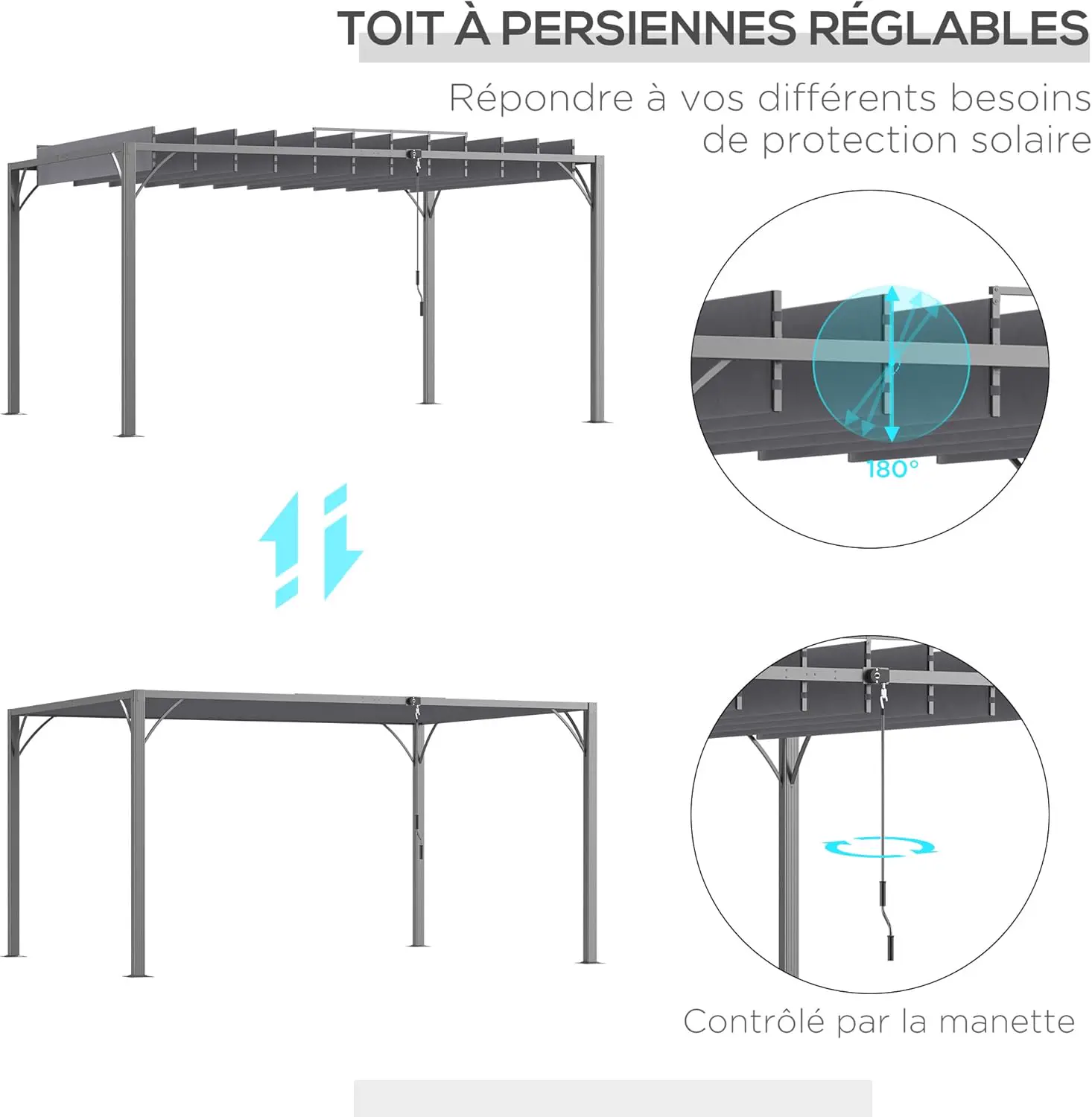 Pergola en aluminium gris 4x3 m vue 3