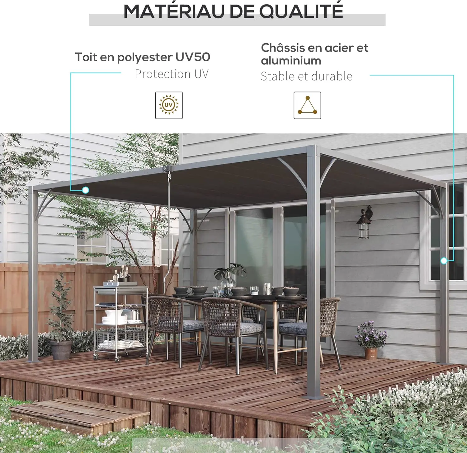 Pergola en aluminium gris 4x3 m vue 4