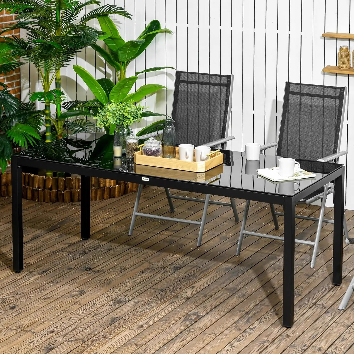 Table de jardin 8 places en aluminium noir 80 x 72 cm vue 2