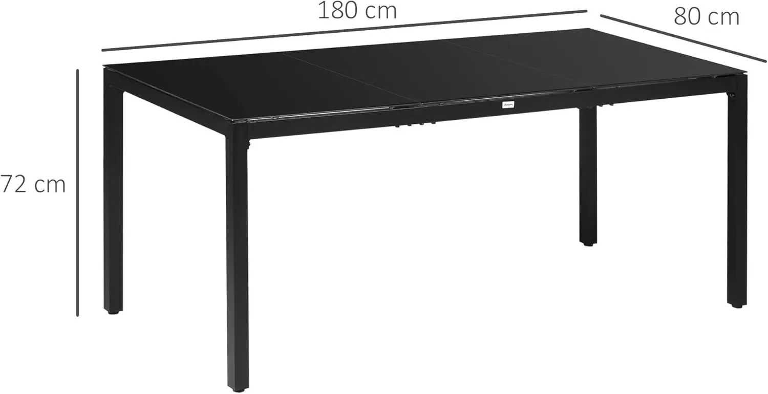 Table de jardin 8 places en aluminium noir 80 x 72 cm vue 3