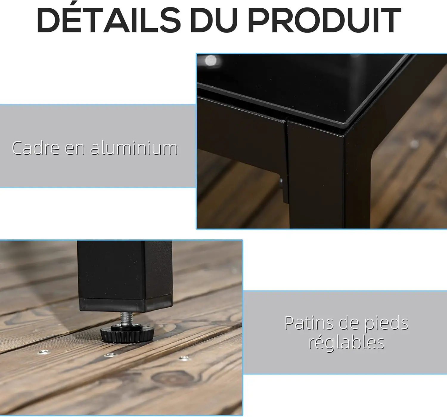 Table de jardin 8 places en aluminium noir 80 x 72 cm vue 5