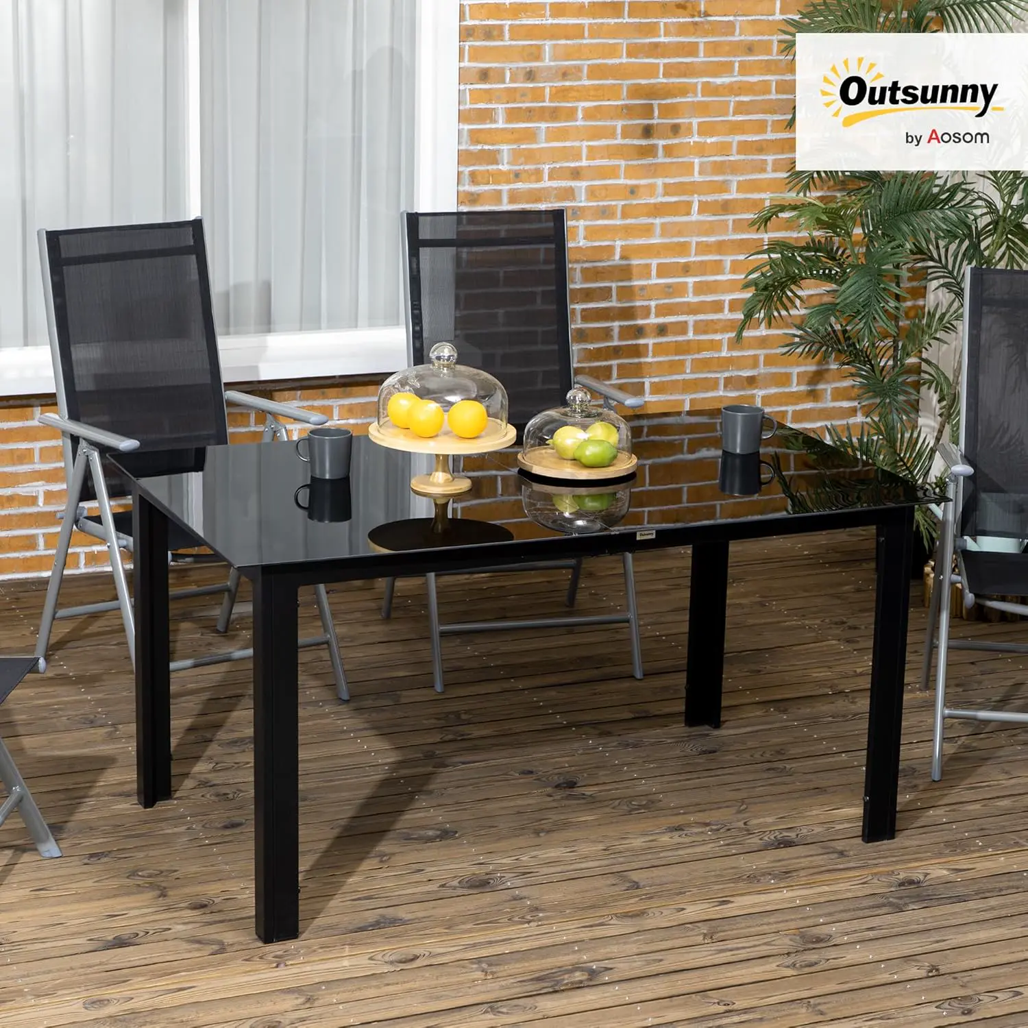 Table de jardin 8 places en aluminium noir 90x74cm vue 2