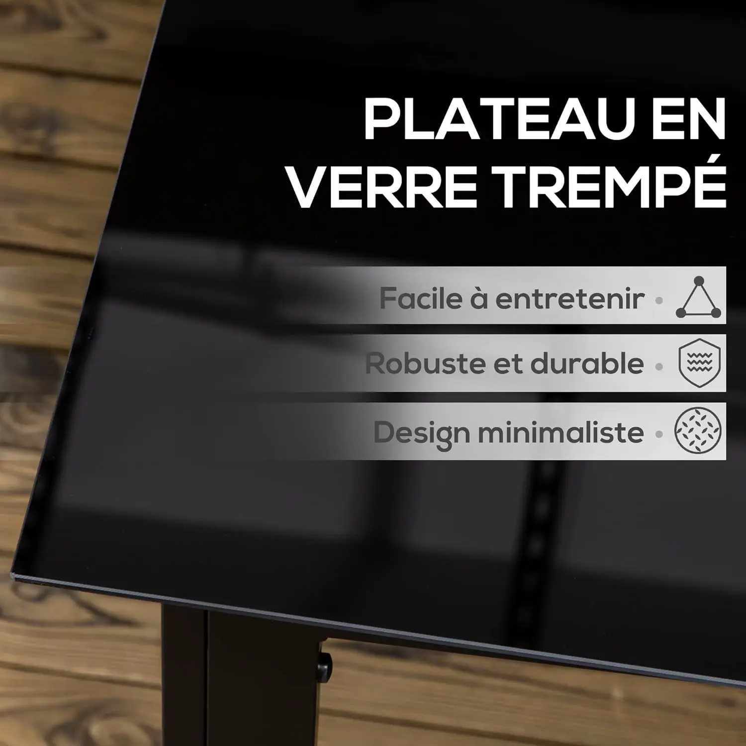 Table de jardin 8 places en aluminium noir 90x74cm vue 4