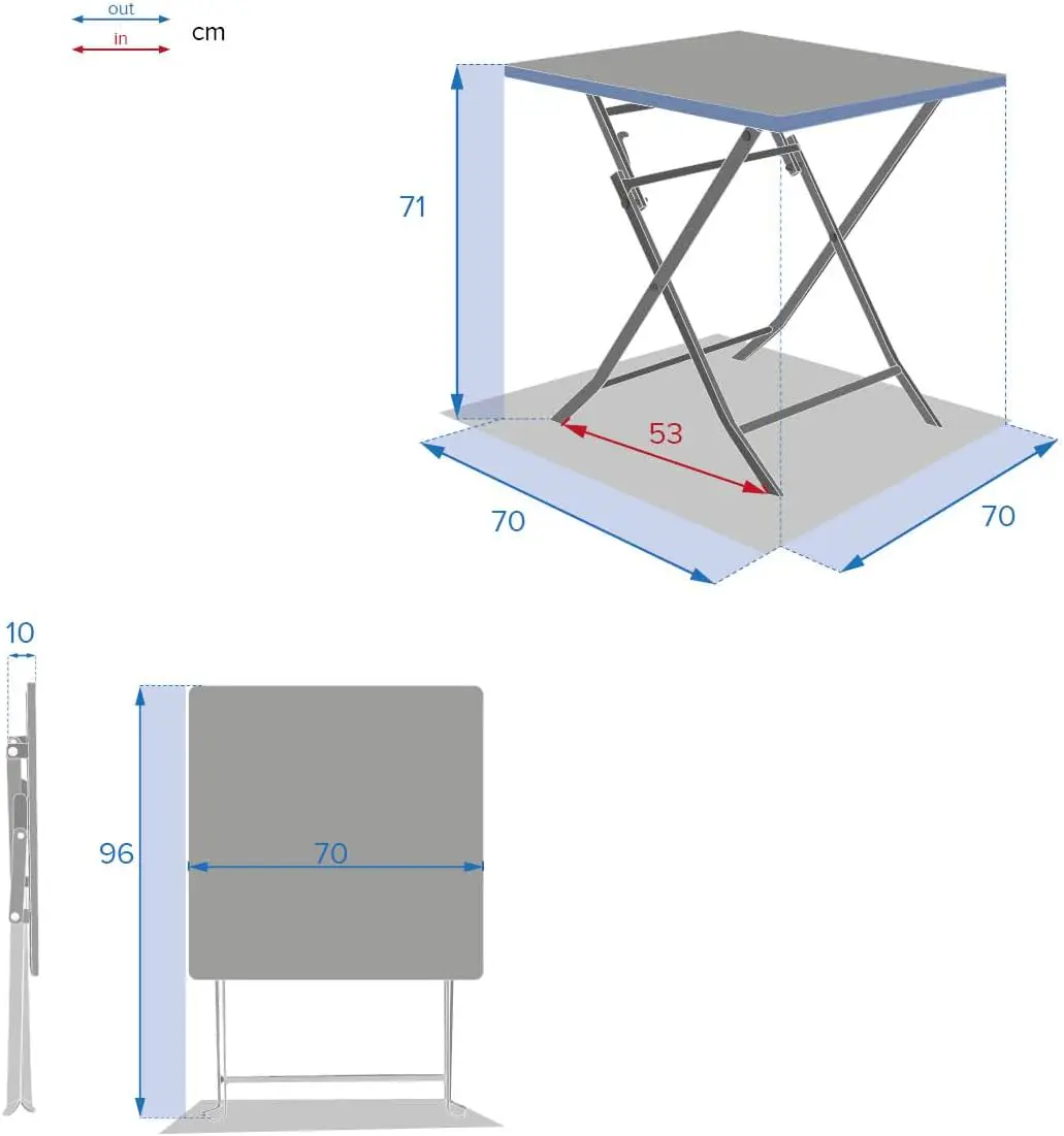 Table de jardin en acier 70 x 70 vue 3