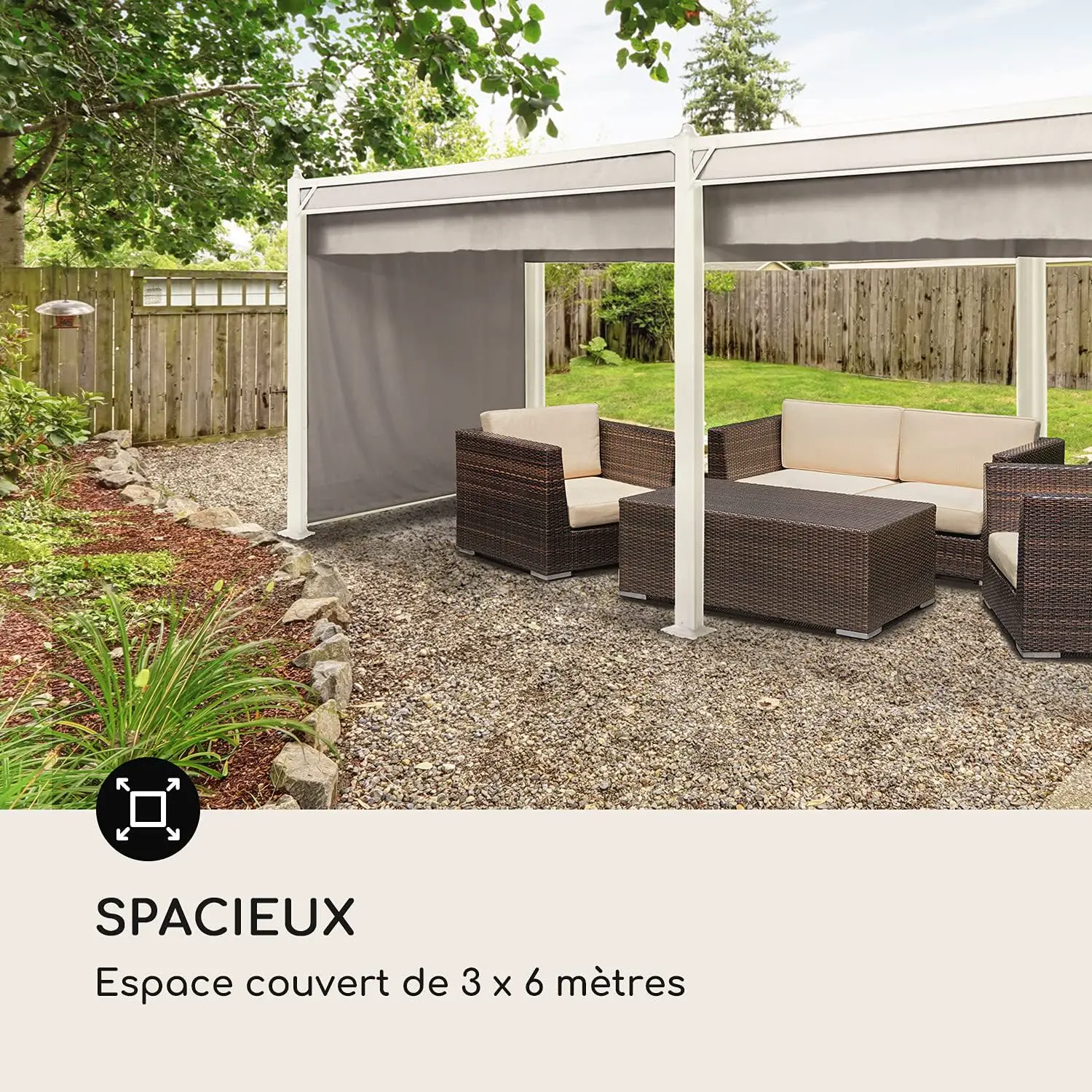 Pergola en aluminium gris 3x6m vue 4
