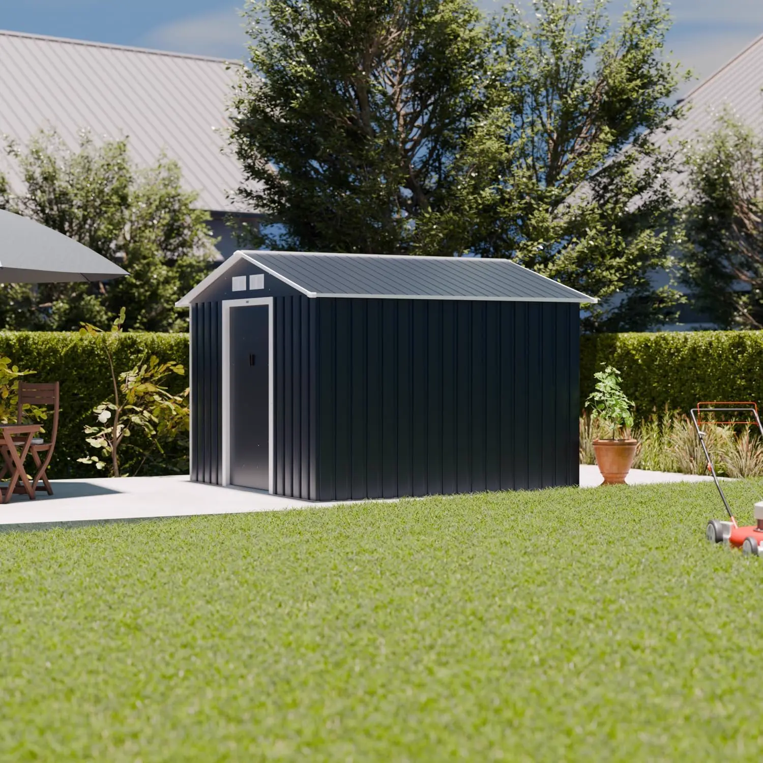 Abri de jardin en métal en acier gris 6,47 m² vue 2