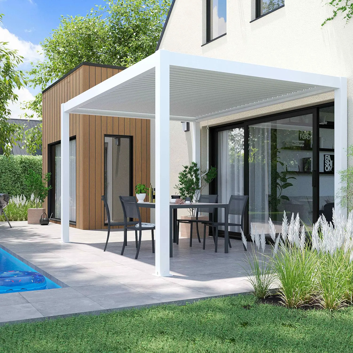 Pergola en aluminium blanc 3x4m autoportée vue 2