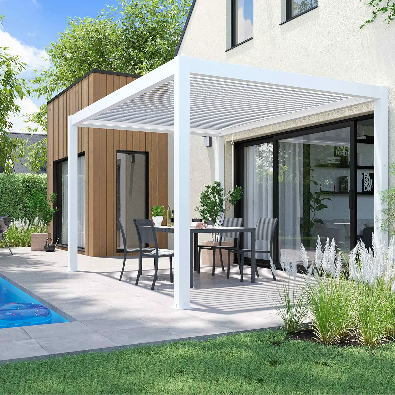 Pergola en aluminium blanc 3x4m autoportée vue 5