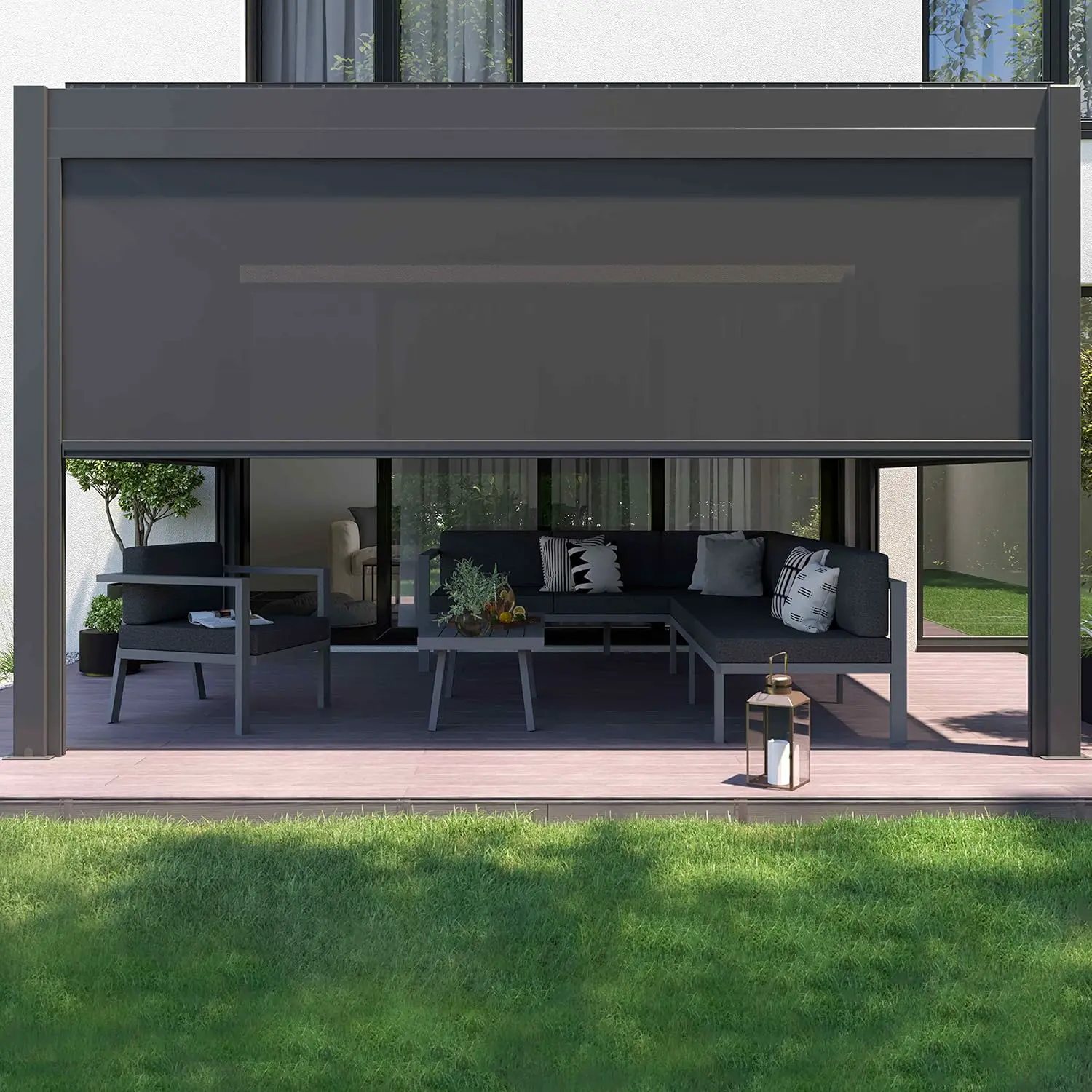 Pergola 3x4m autoportée 1 store motorisée vue 3