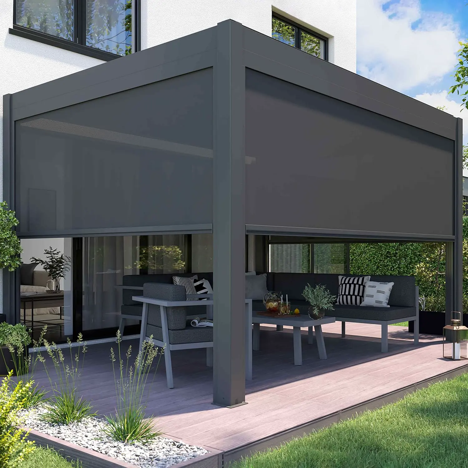 Pergola 3x4m autoportée 1 store motorisée vue 2