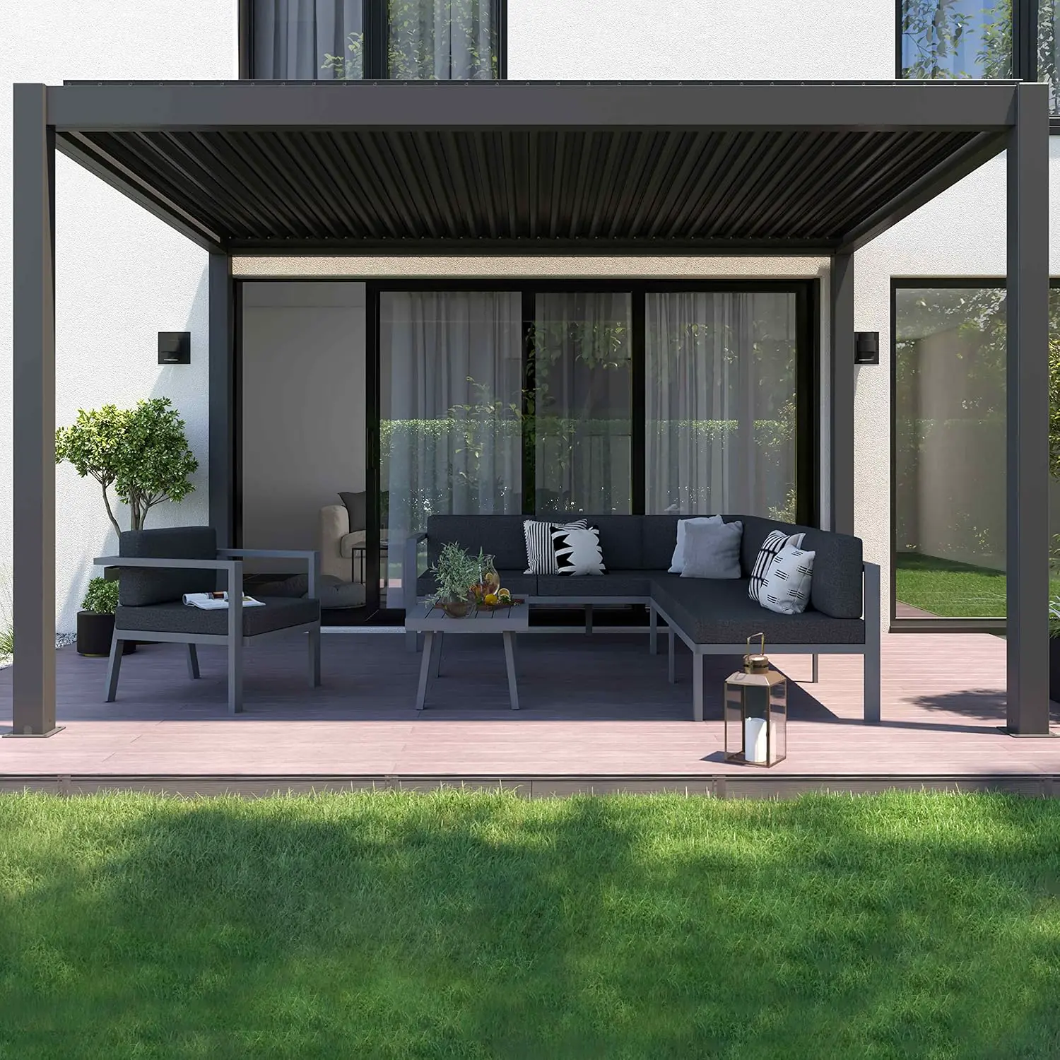 Pergola 3x4m autoportée 1 store motorisée vue 4