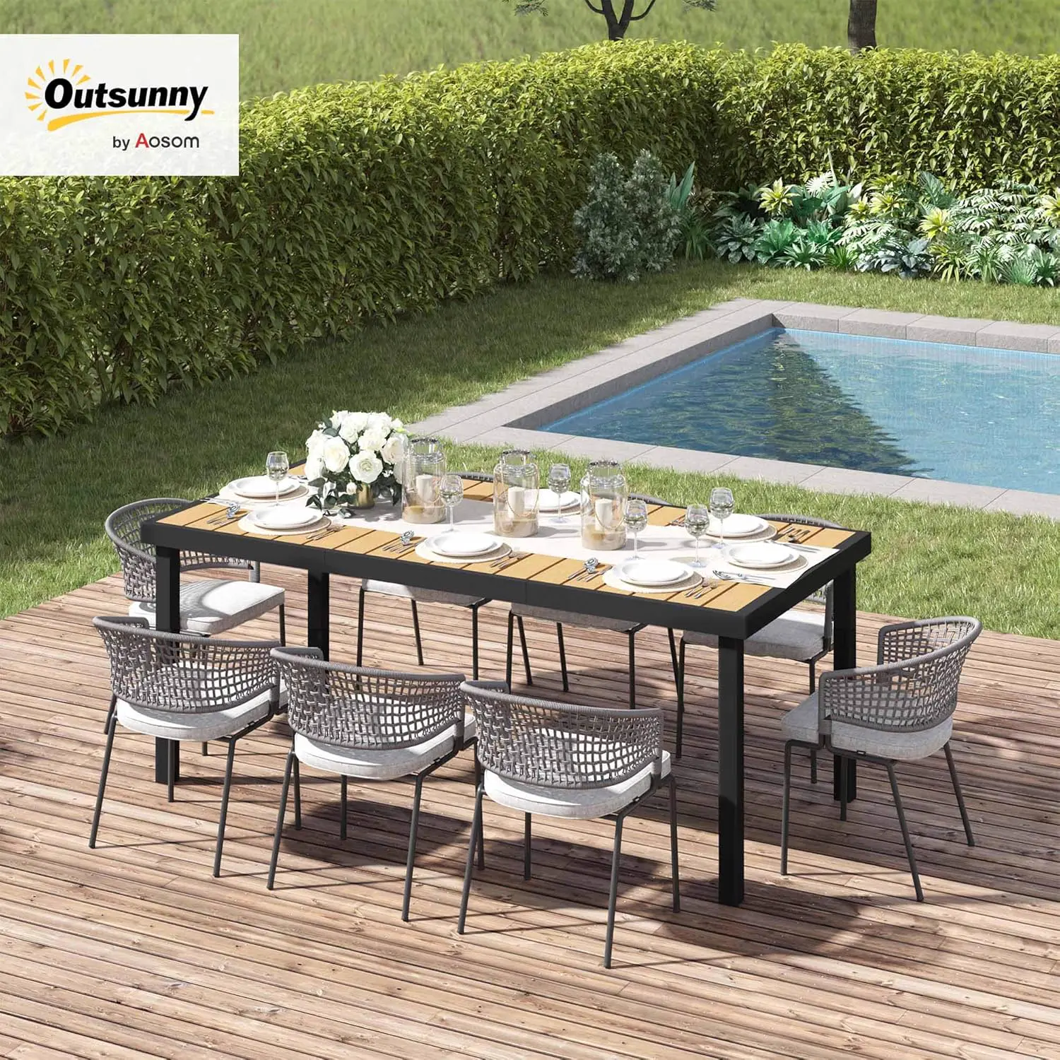 Table de jardin 8 places en bois naturel 90 x 74 cm vue 2
