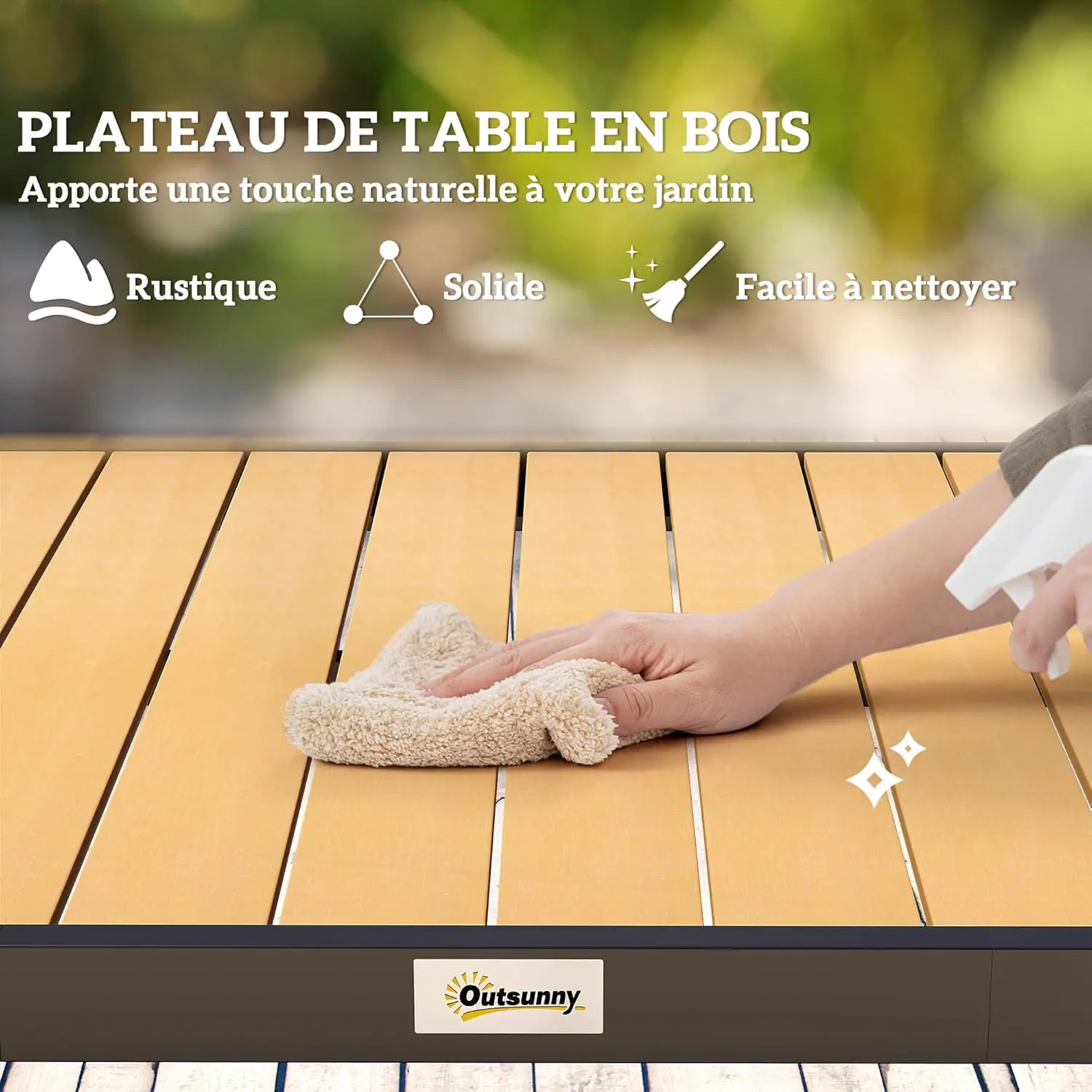 Table de jardin 8 places en bois naturel 90 x 74 cm vue 4