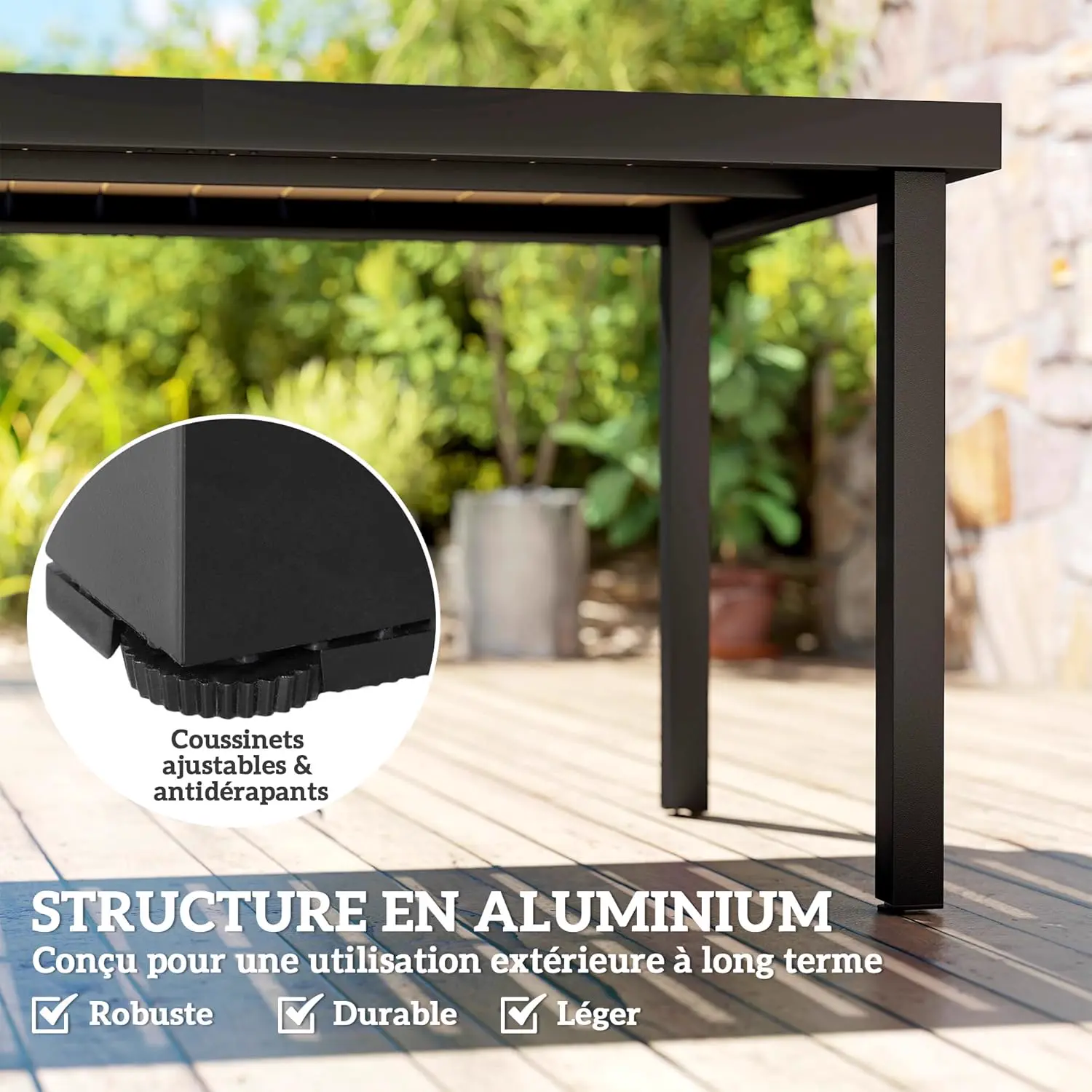 Table de jardin 8 places en bois naturel 90 x 74 cm vue 5