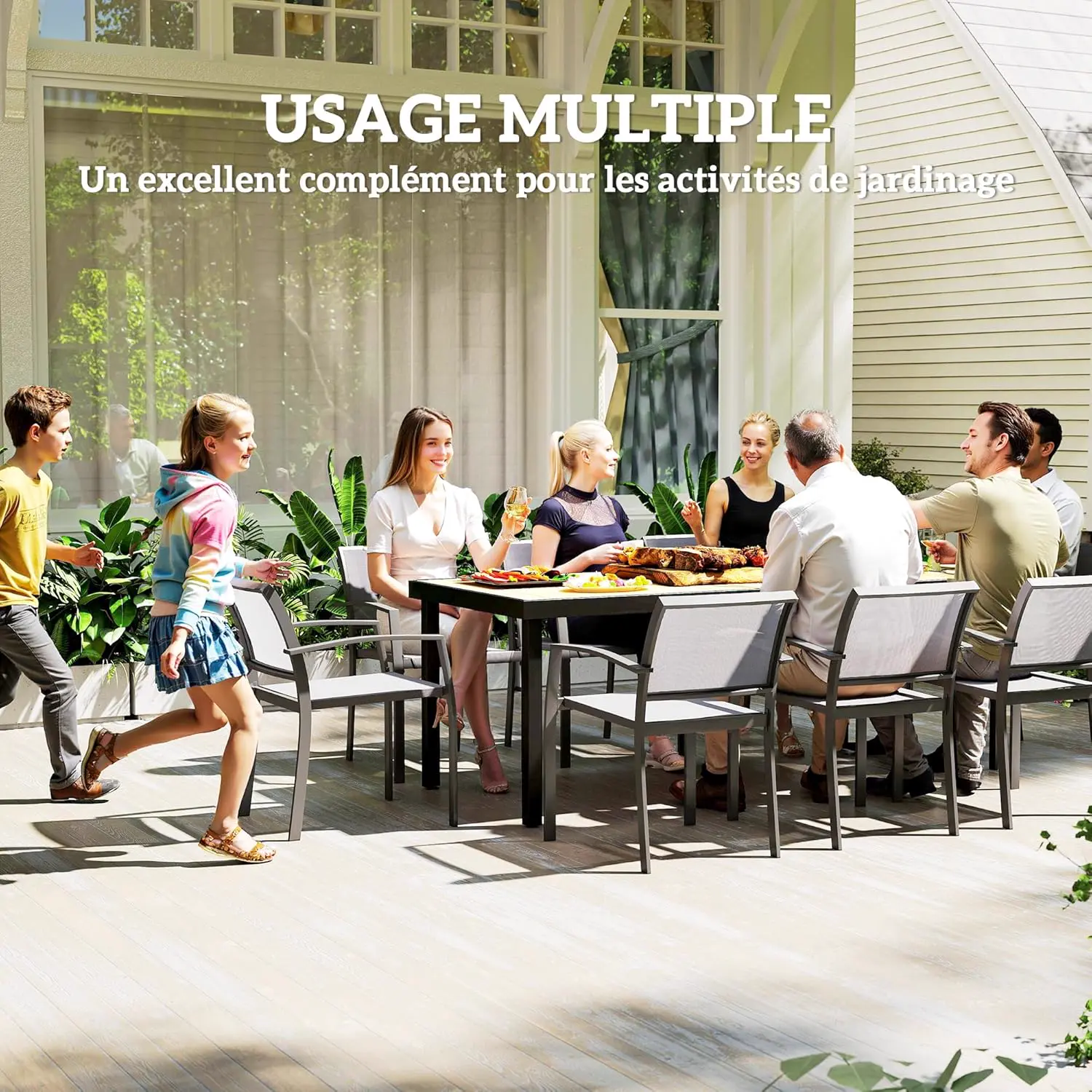 Table de jardin 8 places en bois naturel 90 x 74 cm vue 6