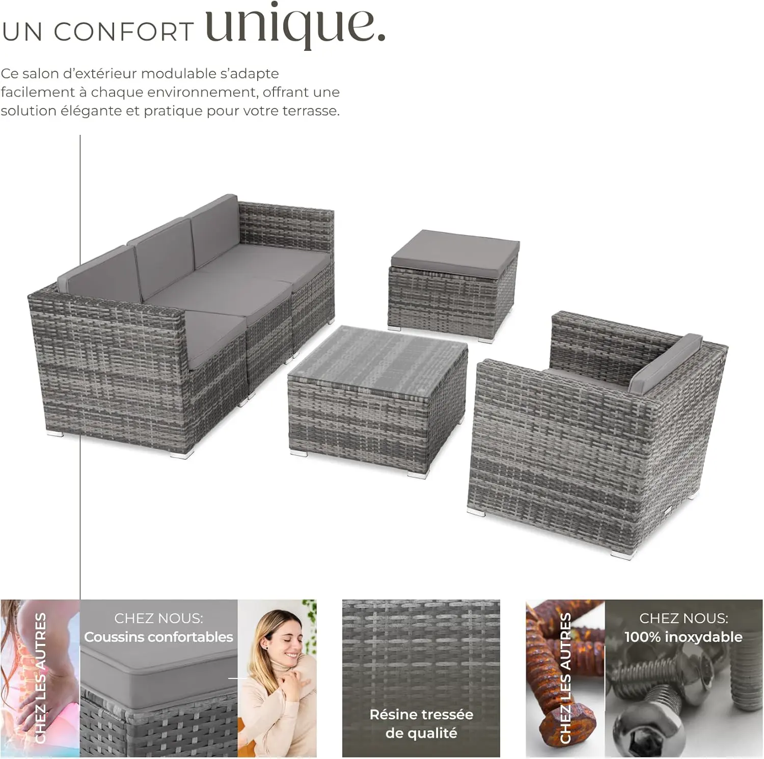 Salon de jardin 4-5 personnes en acier vue 3