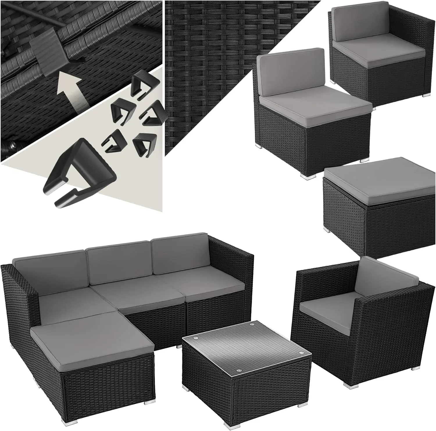 tectake Ensemble Salon de Jardin Exterieur en Poly Rotin Modulable