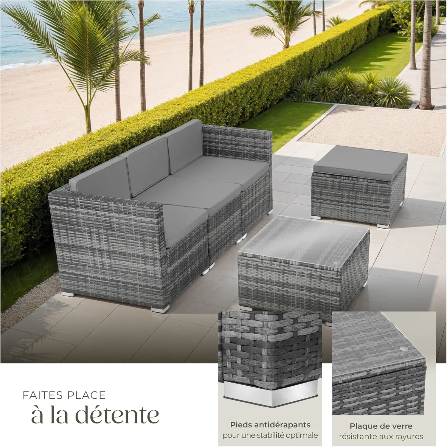 Salon de jardin 3-4 personnes en acier gris 179 x 150 vue 4