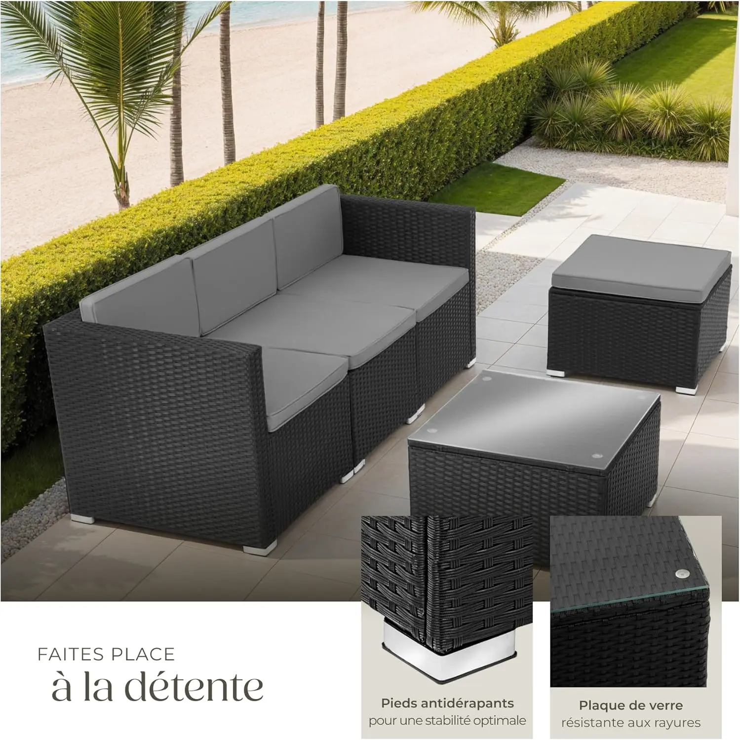 Salon de jardin 3-4 personnes en acier noir 179 x 150 vue 4