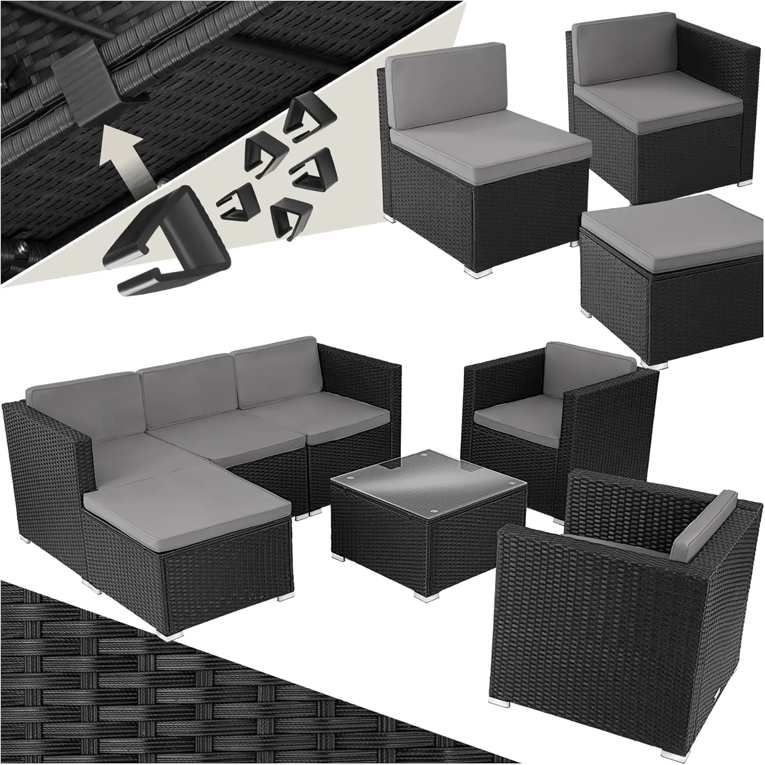 tectake Ensemble Salon de Jardin Exterieur en Poly Rotin Modulable