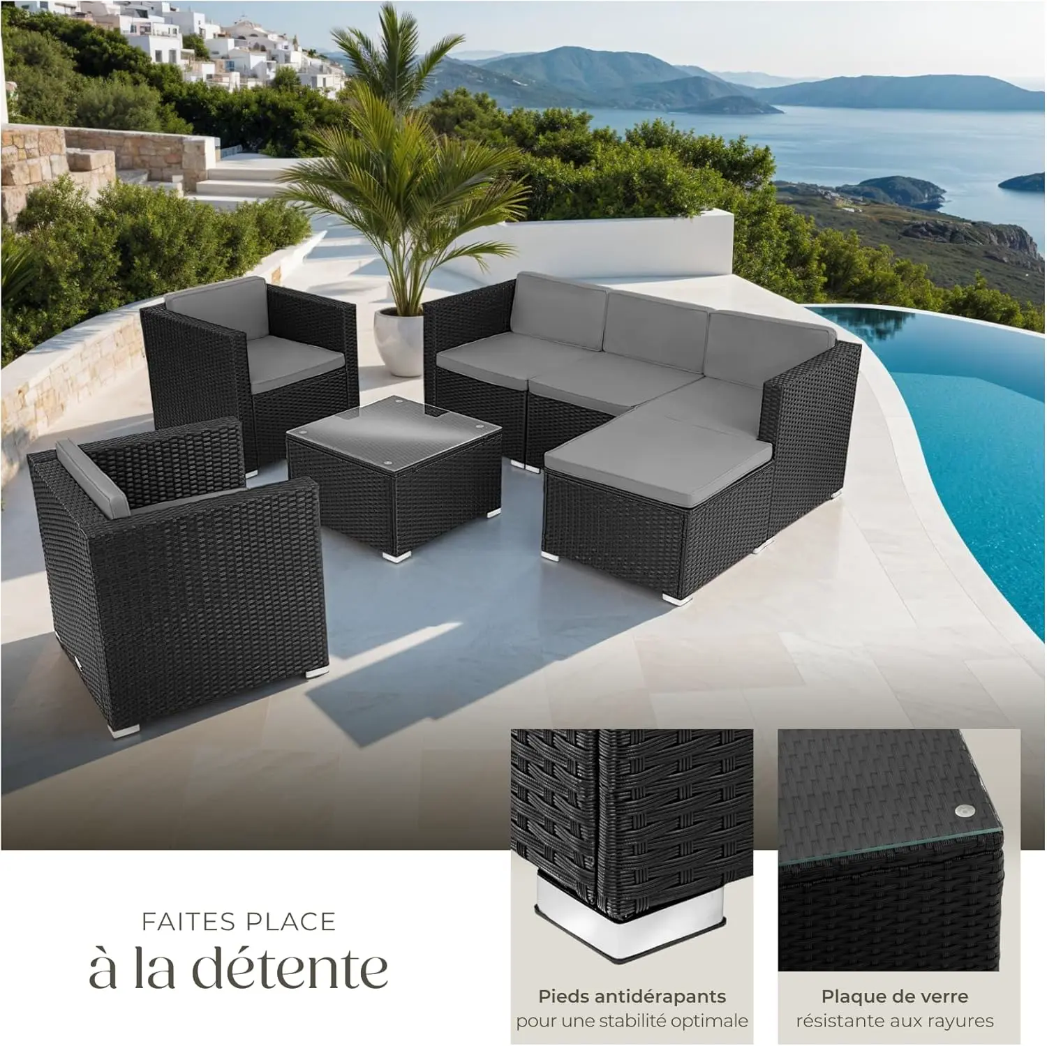 Salon de jardin 5-6 personnes en acier 61,5 x 5 cm vue 4