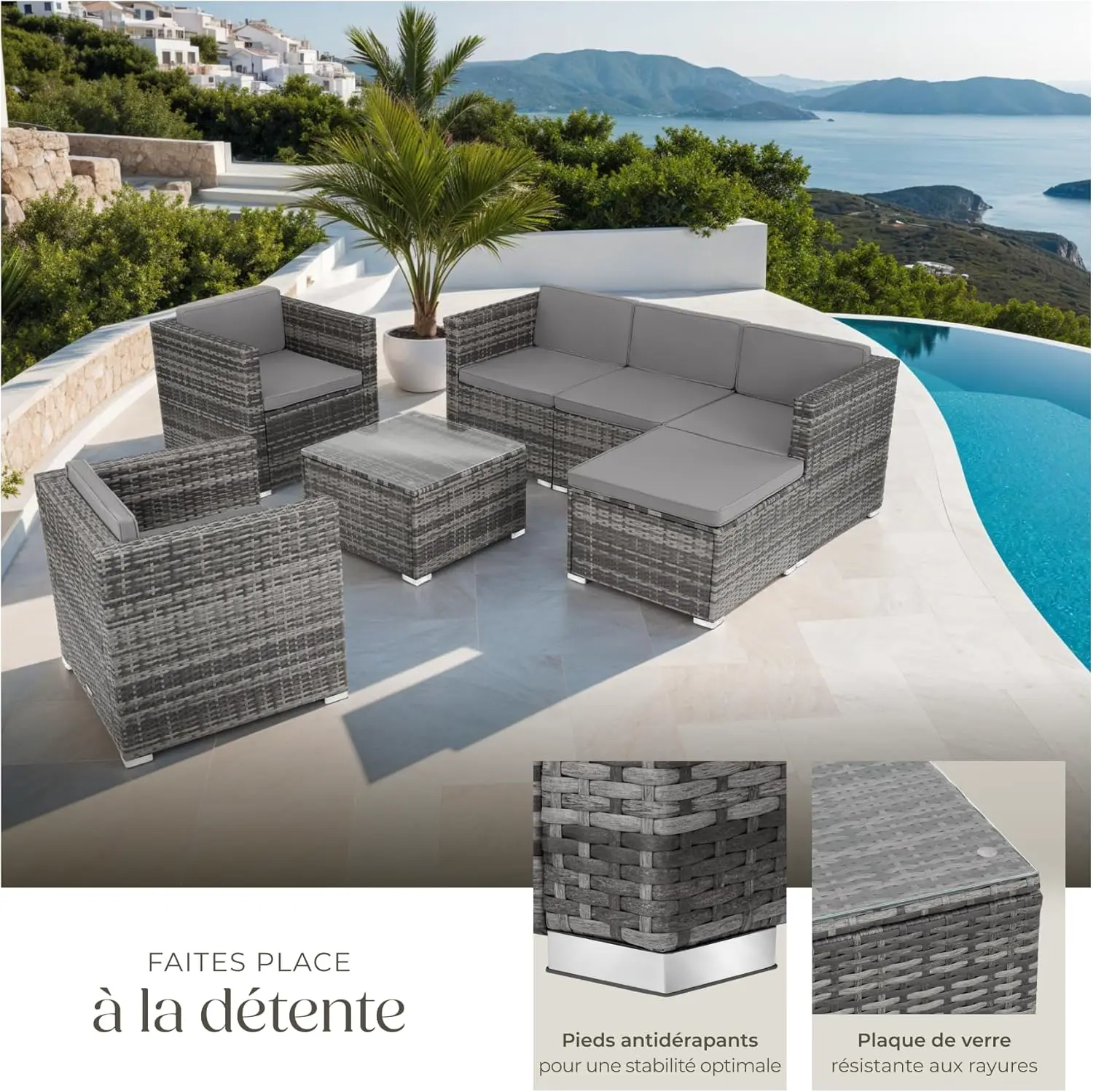 Salon de jardin 5-6 personnes en acier 61,5 x 5 cm vue 4